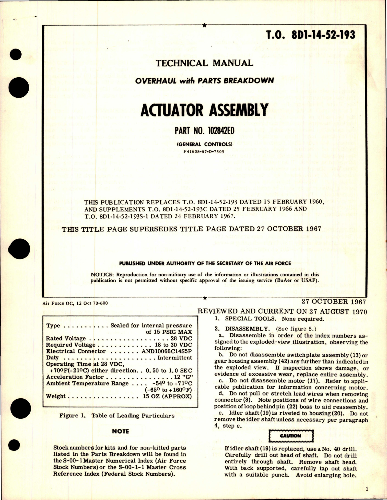 Sample page 1 from AirCorps Library document: Overhaul with Parts Breakdown for Actuator Assembly - Part 102842ED 