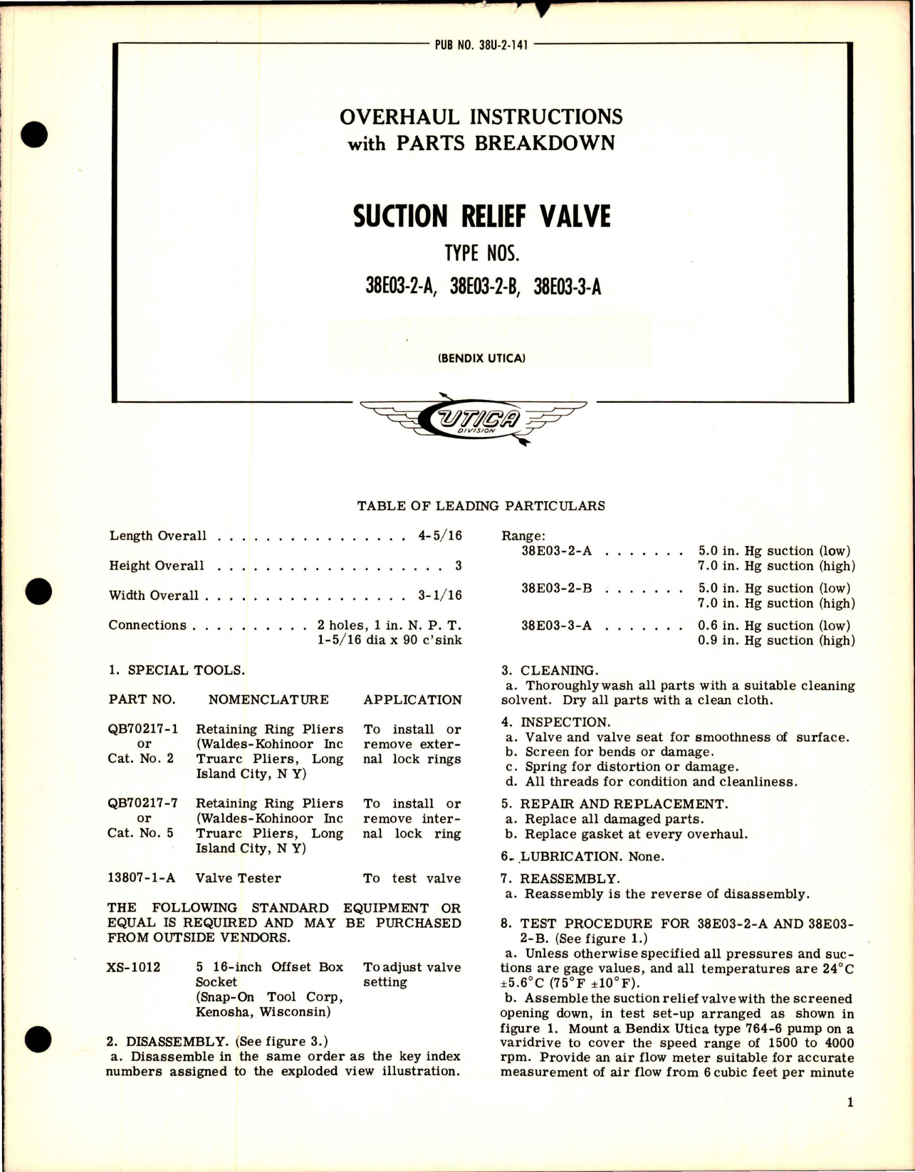 Sample page 1 from AirCorps Library document: Overhaul Instructions w Parts for Suction Relief Valve 