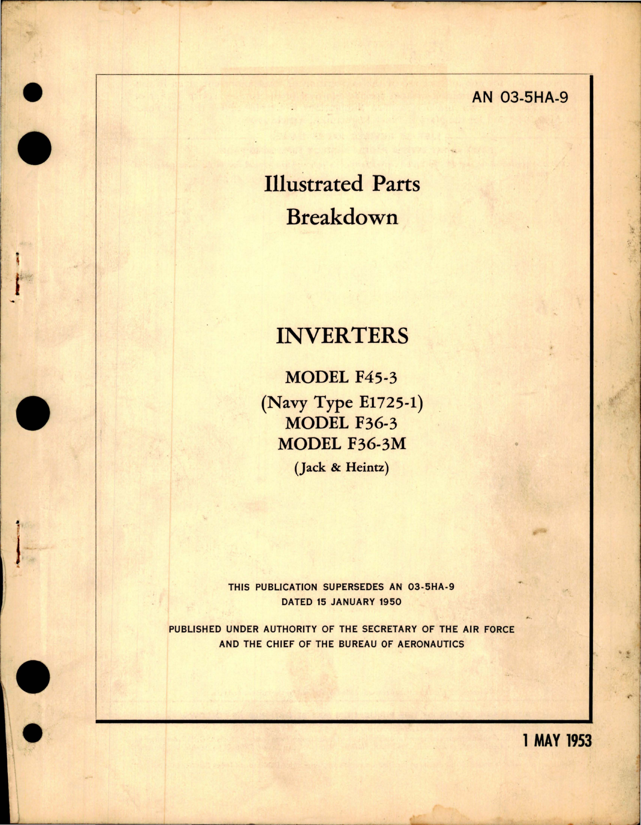 Sample page 1 from AirCorps Library document: Illustrated Parts Breakdown for Inverters - Models F45-3, F36-3, F36-3M and E1725-1