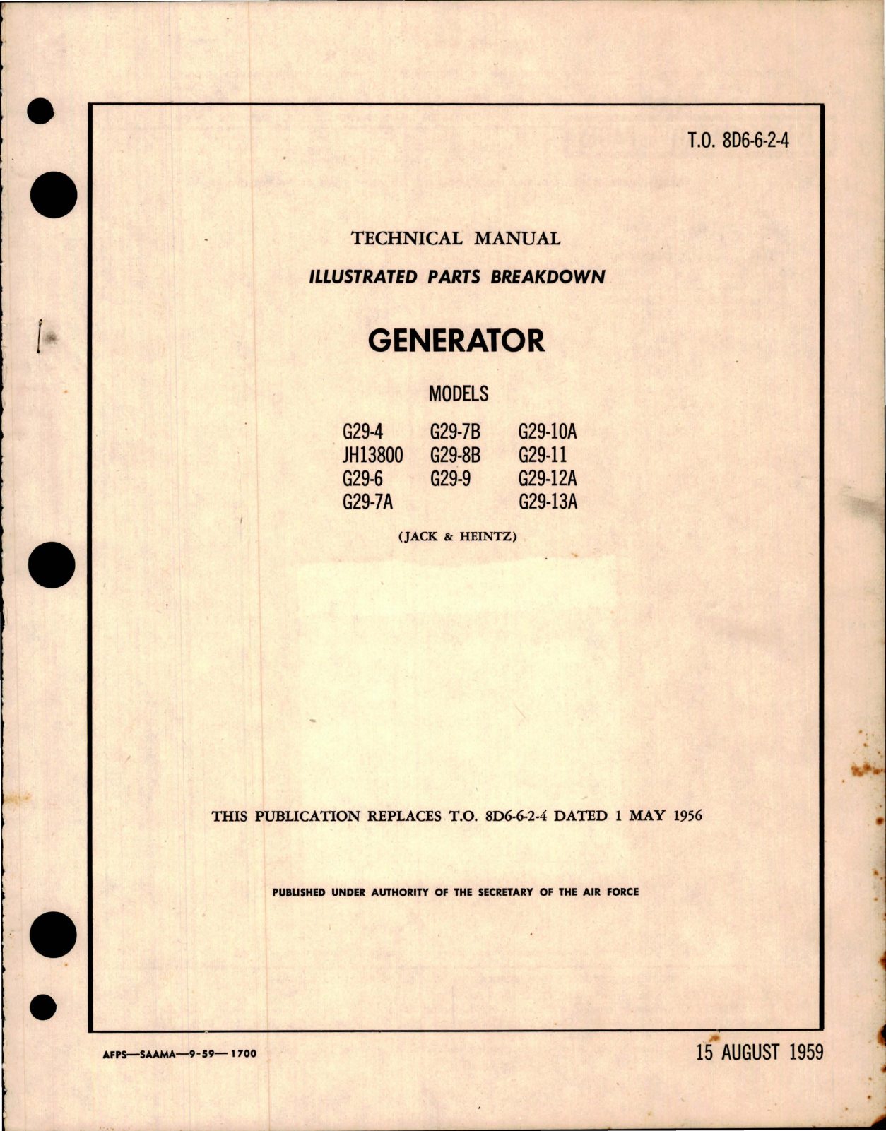 Sample page 1 from AirCorps Library document: Illustrated Parts Breakdown for Generator
