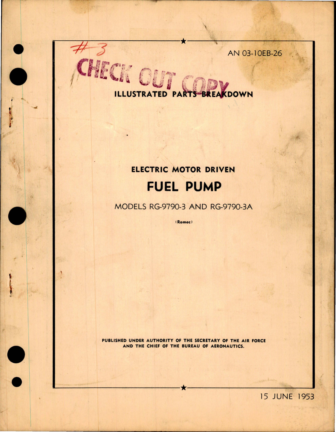 Sample page 1 from AirCorps Library document: Illustrated Parts Breakdown for Electric Motor Driven Fuel Pump - Models RG-9790-3 and RG-9790-3A