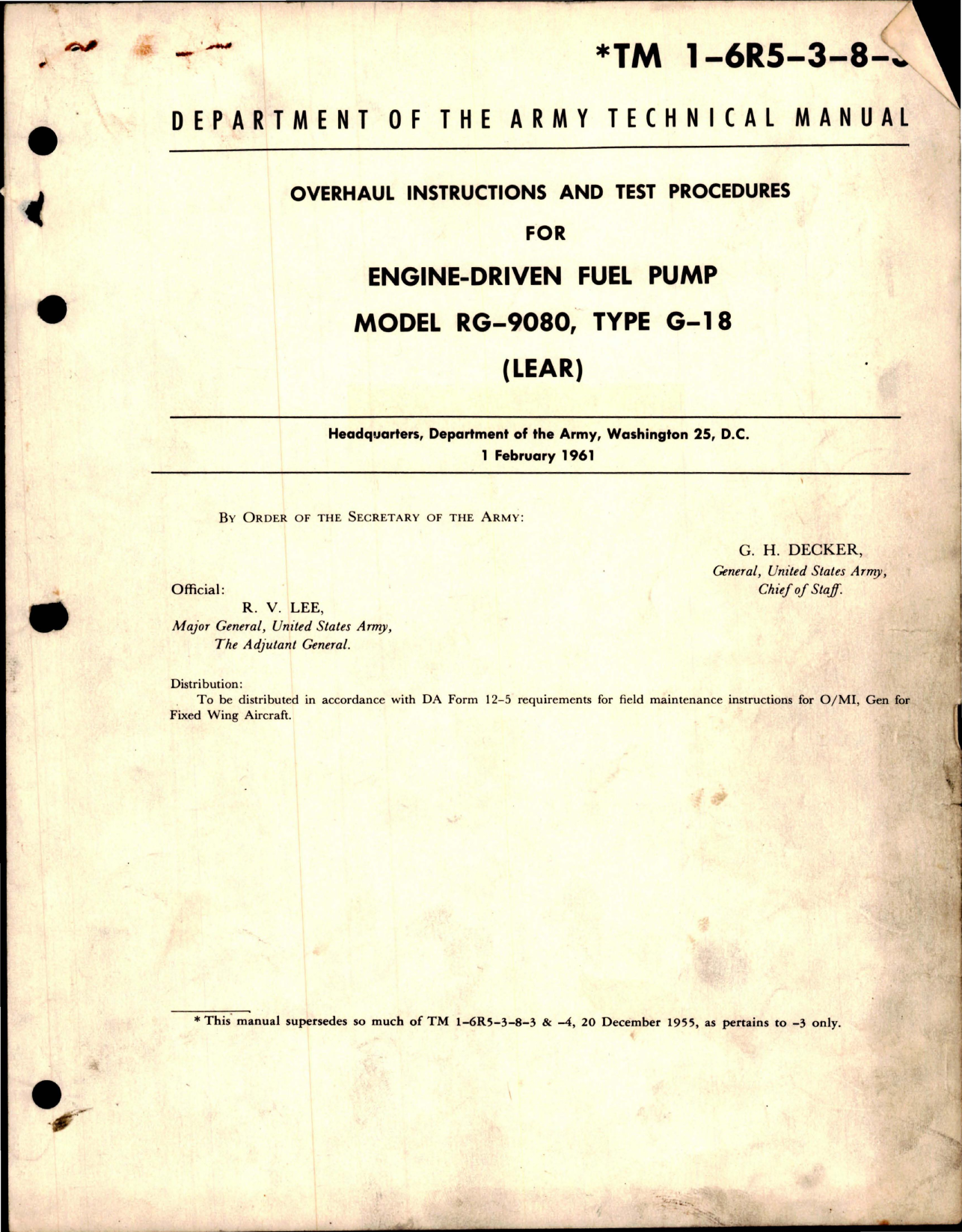 Sample page 1 from AirCorps Library document: Overhaul Instructions and Test Procedures for Engine Driven Fuel Pump - Model RG-9080 - Type G-18 