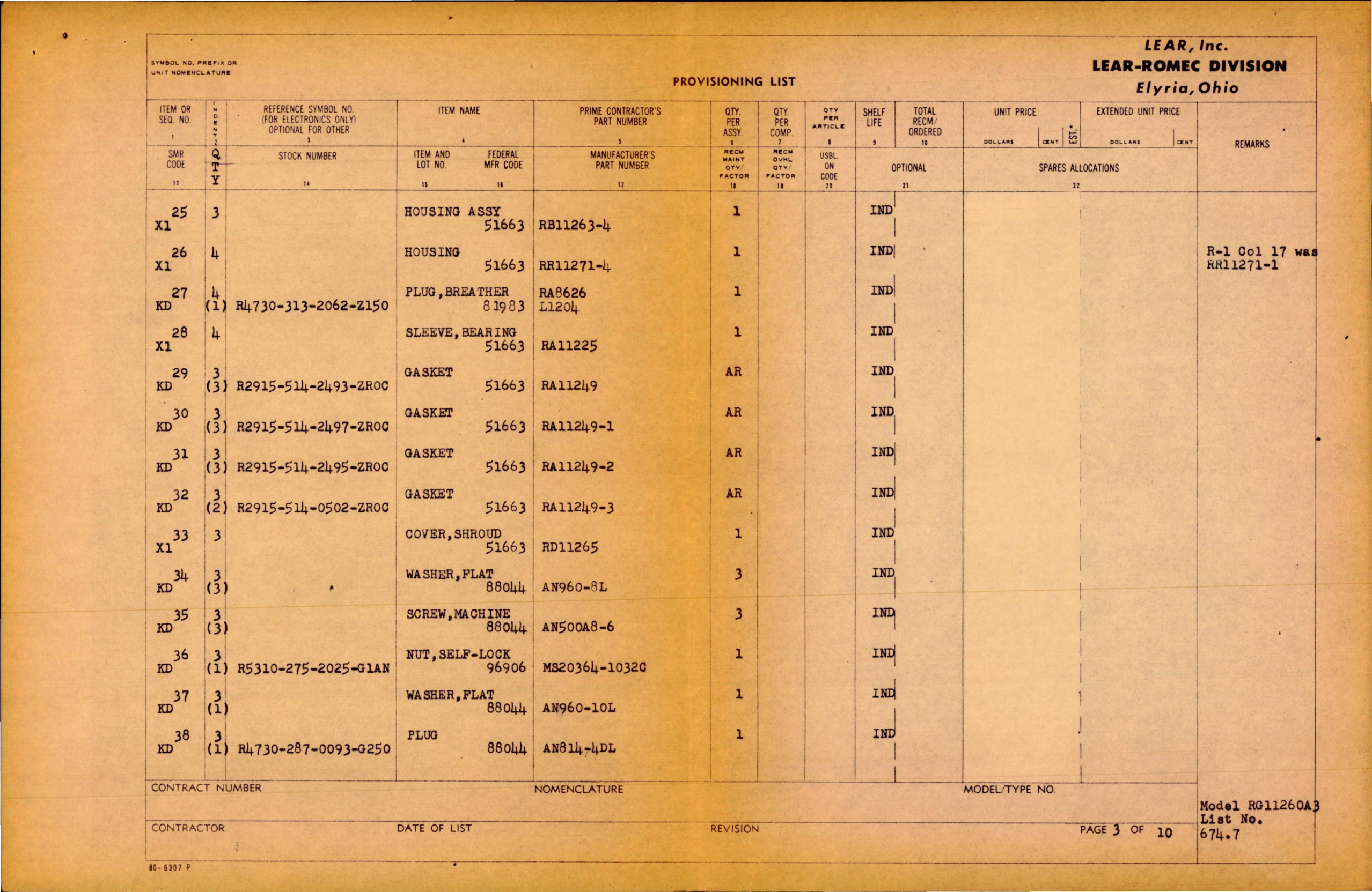 Sample page 7 from AirCorps Library document: Provisioning Parts Breakdown of Centrifugal Fuel Booster Pump - Model RG11260A3 