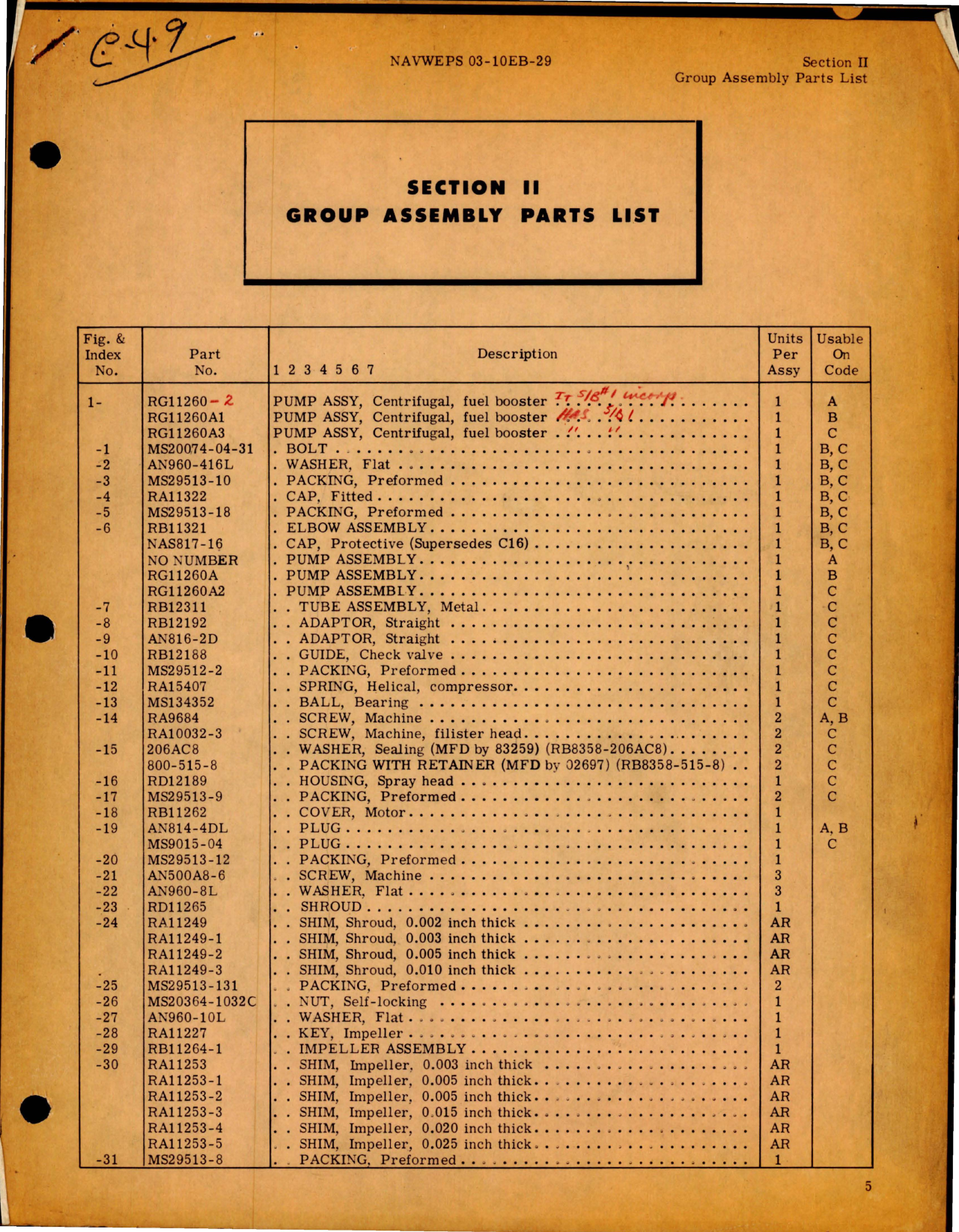 Sample page 1 from AirCorps Library document: Parts List for Pump Assembly