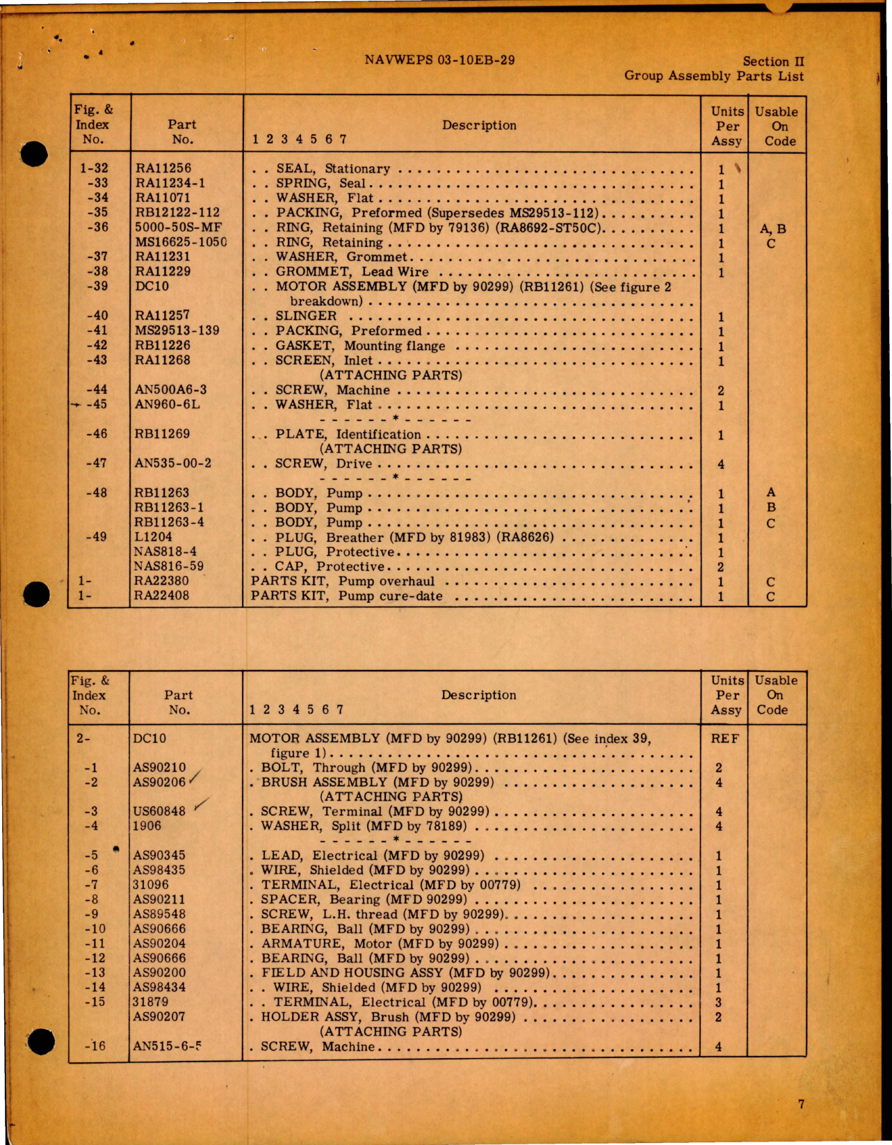 Sample page 5 from AirCorps Library document: Parts List for Pump Assembly