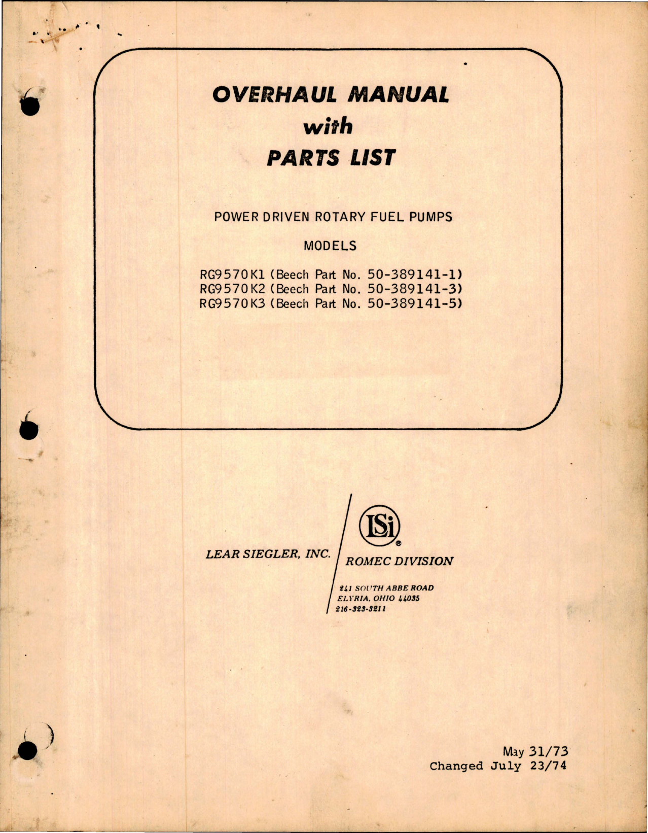 Sample page 1 from AirCorps Library document: Overhaul Manual with Parts List for Power Driven Rotary Fuel Pumps 