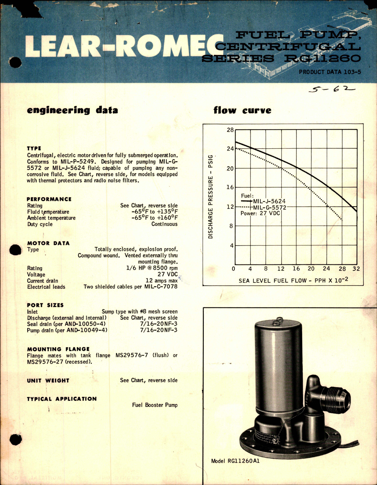 Sample page 1 from AirCorps Library document: Centrifugal Fuel Pump - Series RG11260 