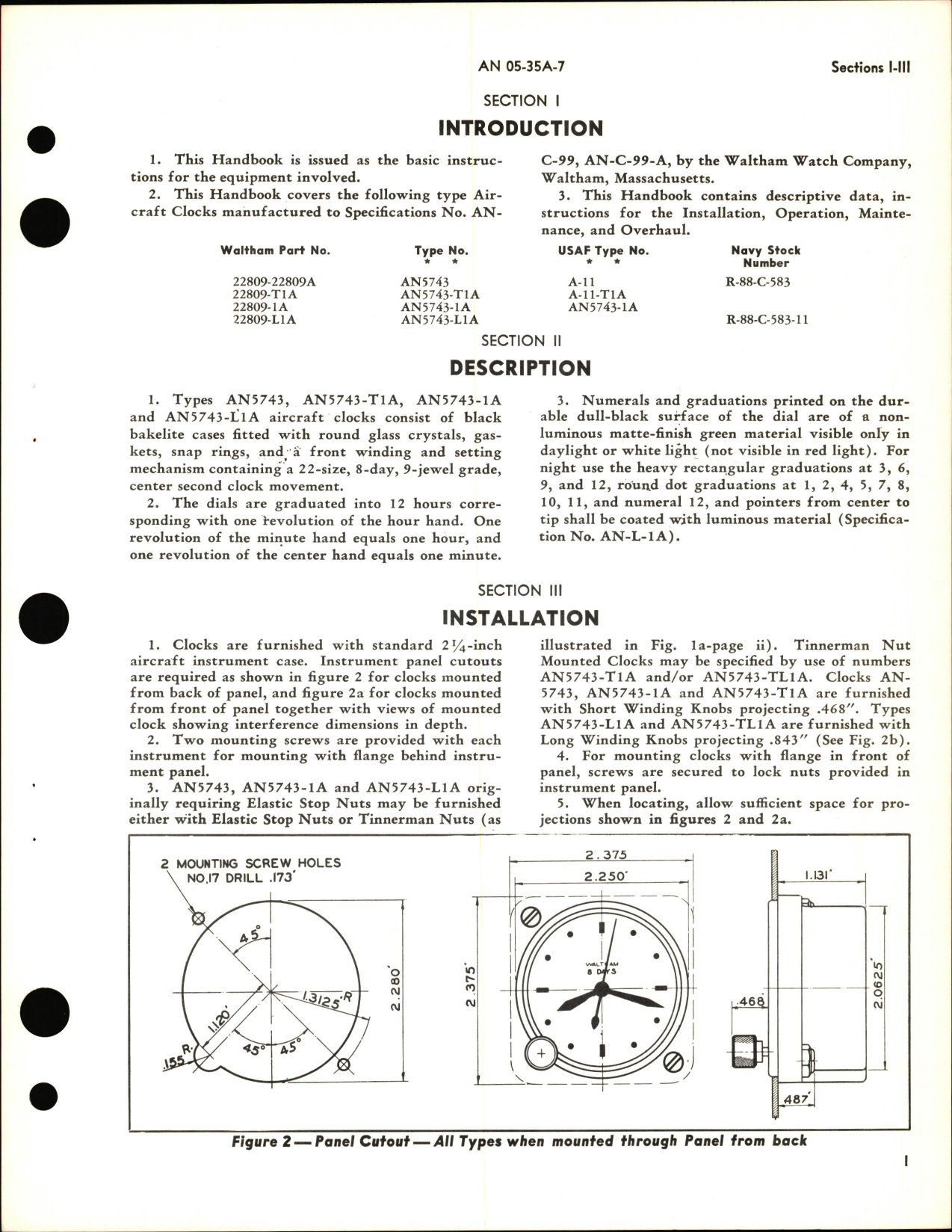 Sample page 5 from AirCorps Library document: Operation, Service, & Overhaul Instructions for Aircraft Clocks Part Nos. 22809-22809A, 22809-T1A, 22809-1A, 22809-L1A