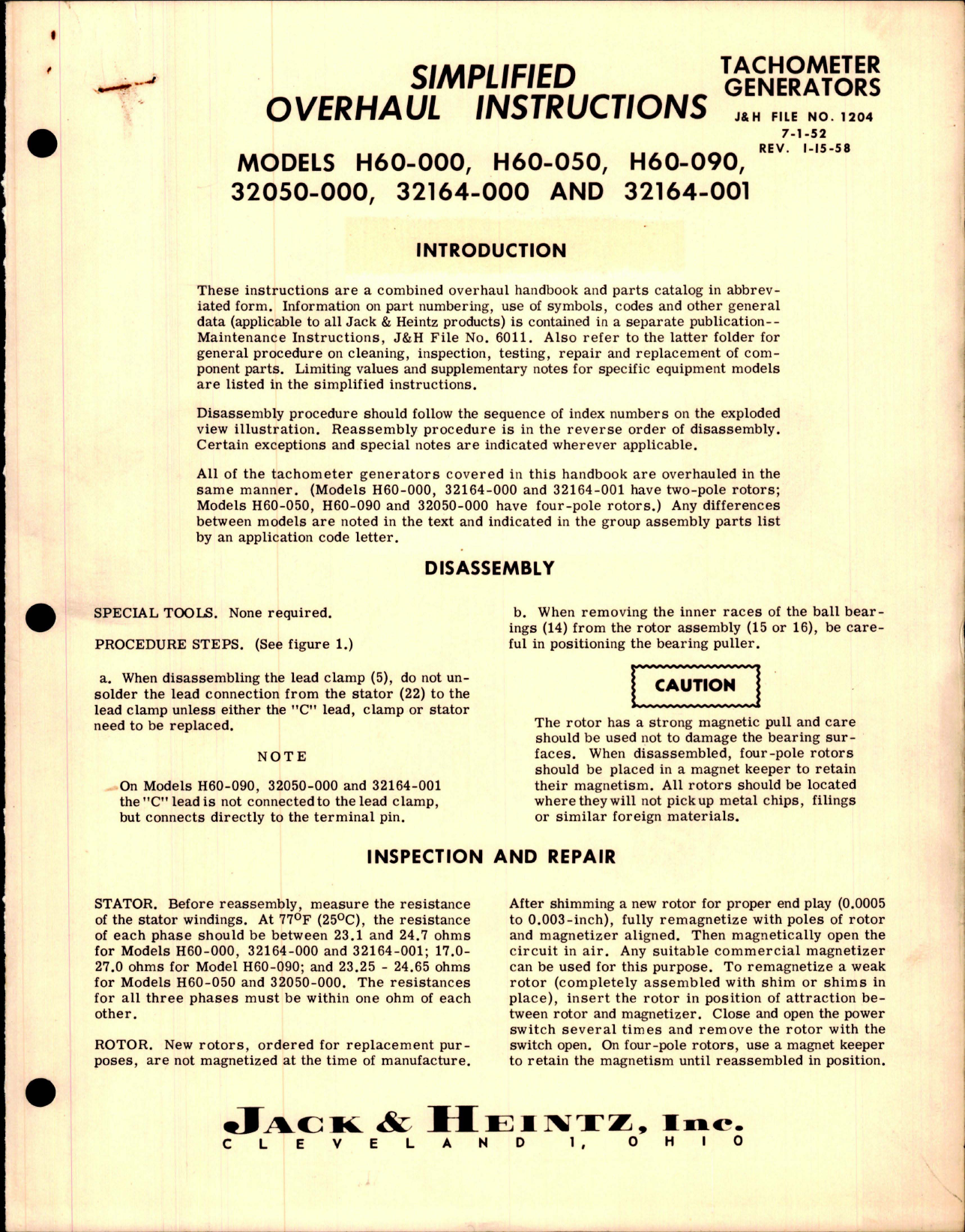 Sample page 1 from AirCorps Library document: Overhaul Instructions for Tachometer Generators 