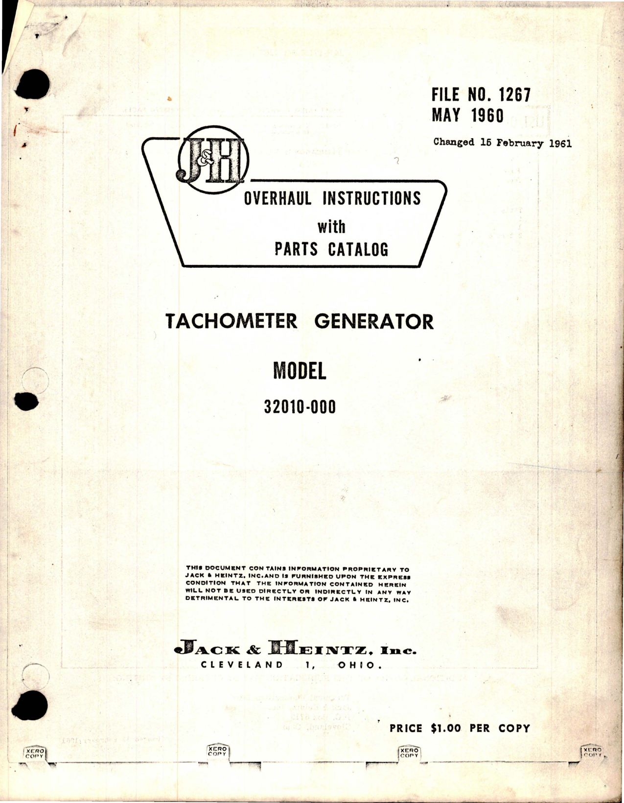 Sample page 1 from AirCorps Library document: Overhaul Instructions with Parts Catalog for Tachometer Generator - Model 32010-000