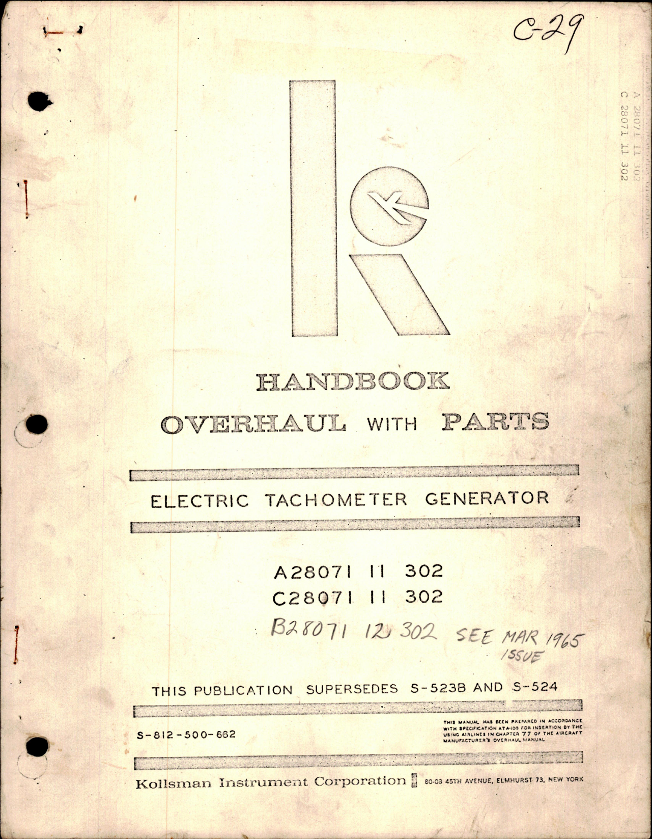 Sample page 1 from AirCorps Library document: Overhaul Instructions with Parts for Electric Tachometer Generator - Parts A28071 11 302 and C28071 11 302
