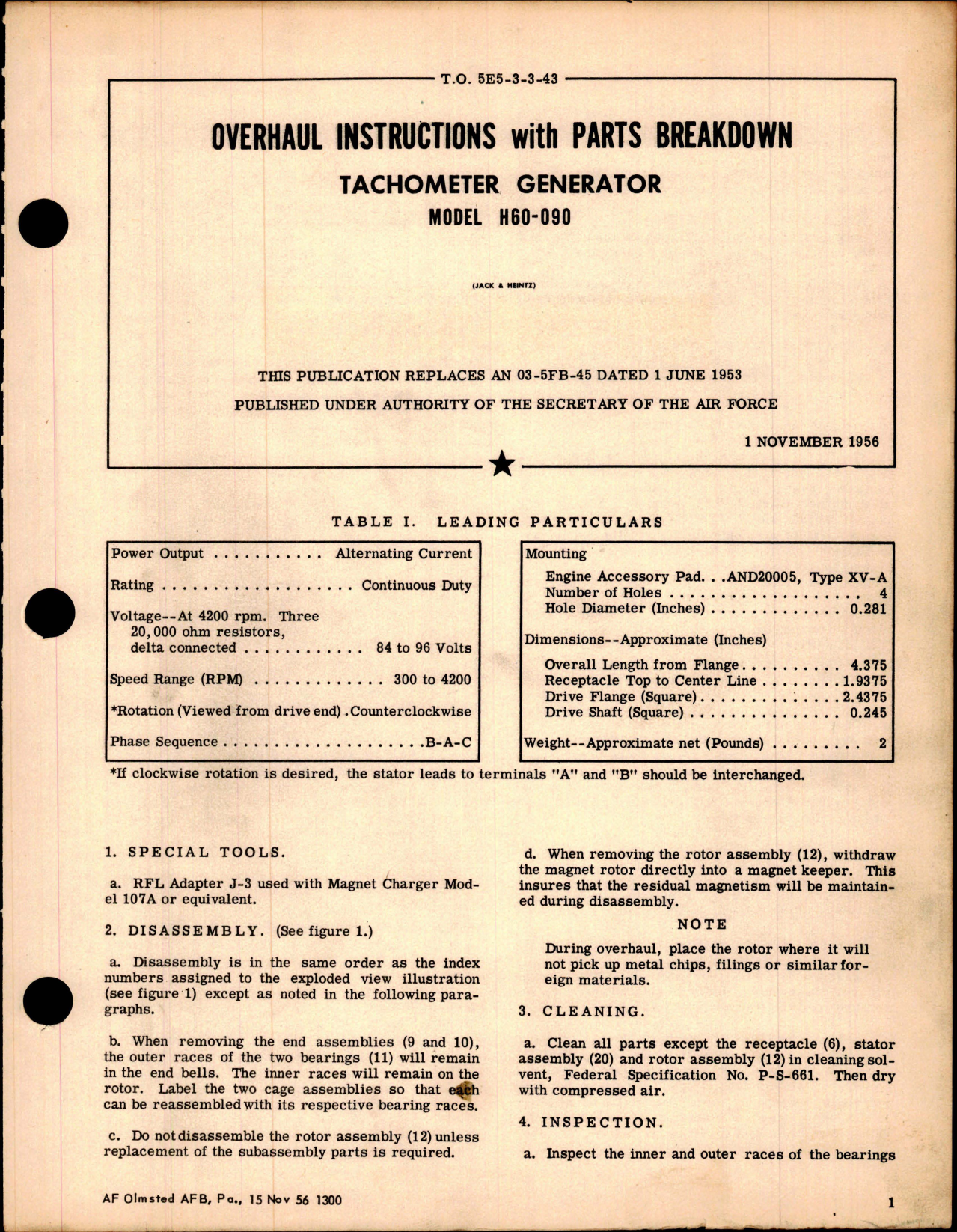 Sample page 1 from AirCorps Library document: Overhaul Instructions with Parts for Tachometer Generator - Model H60-090 