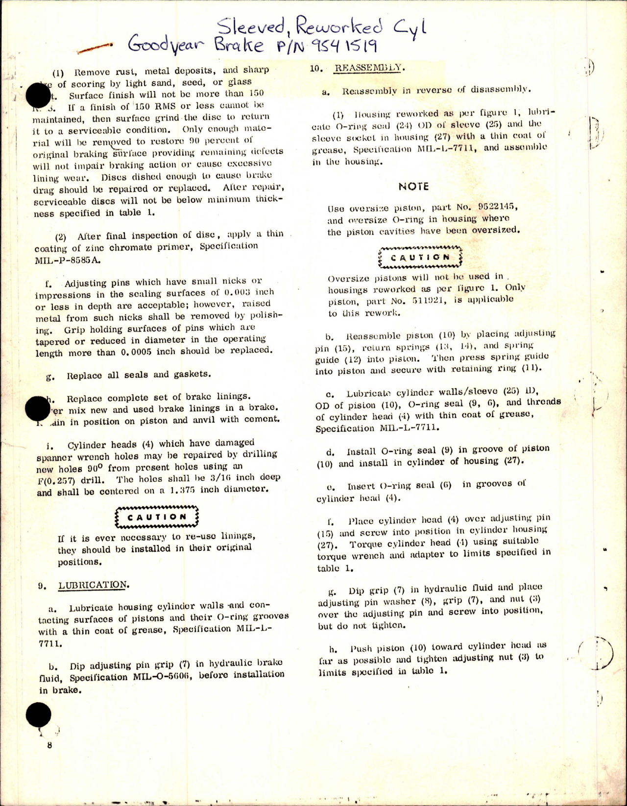 Sample page 1 from AirCorps Library document: Overhaul Instructions with Parts for Hydraulic Brake Assembly  - Part 9541519