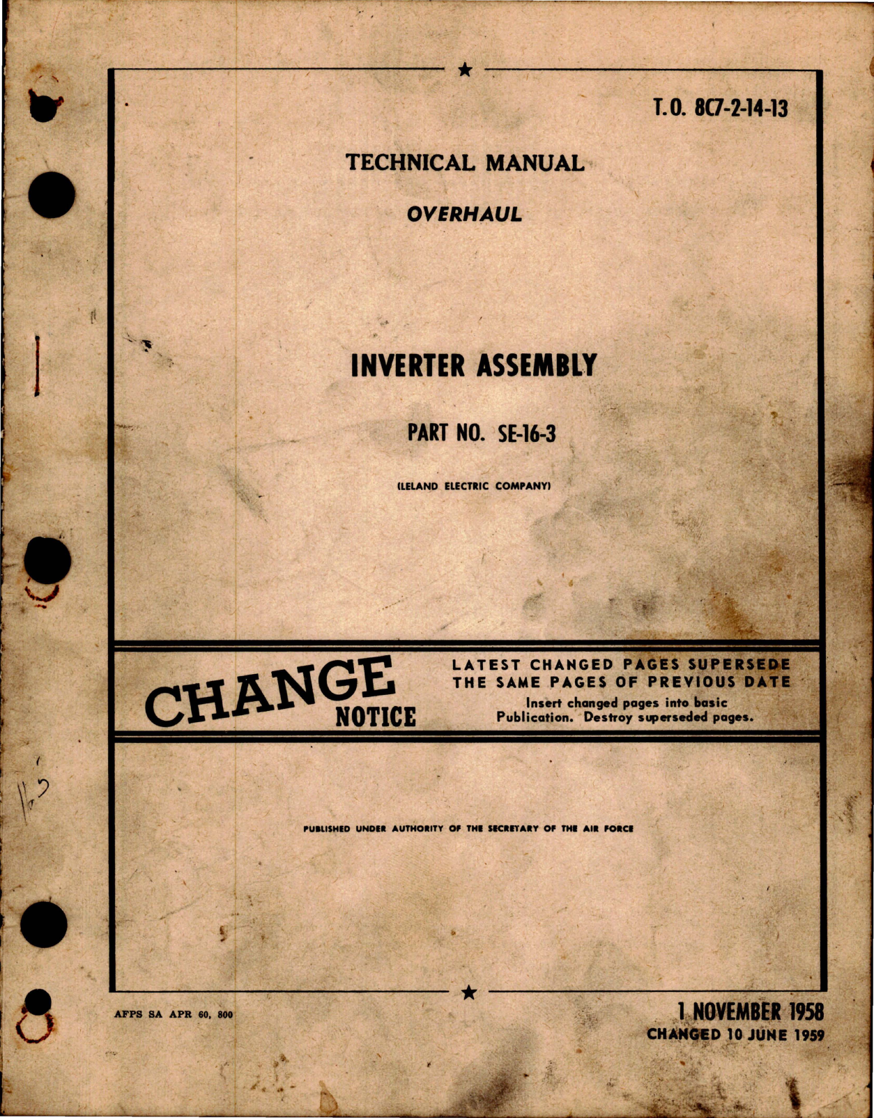 Sample page 1 from AirCorps Library document: Overhaul Manual for Inverter Assembly - Part SE-16-3