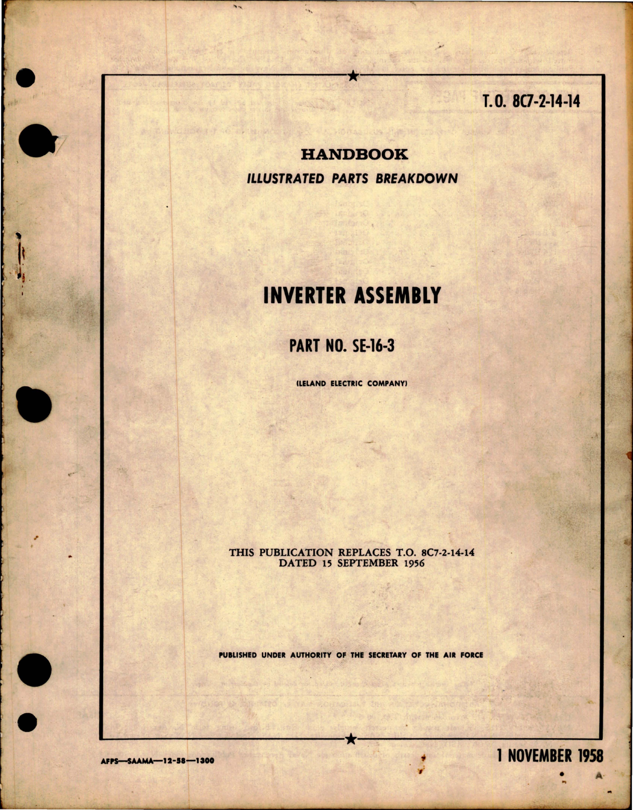 Sample page 1 from AirCorps Library document: Illustrated Parts Breakdown for Inverter Assembly - Part SE-16-3 