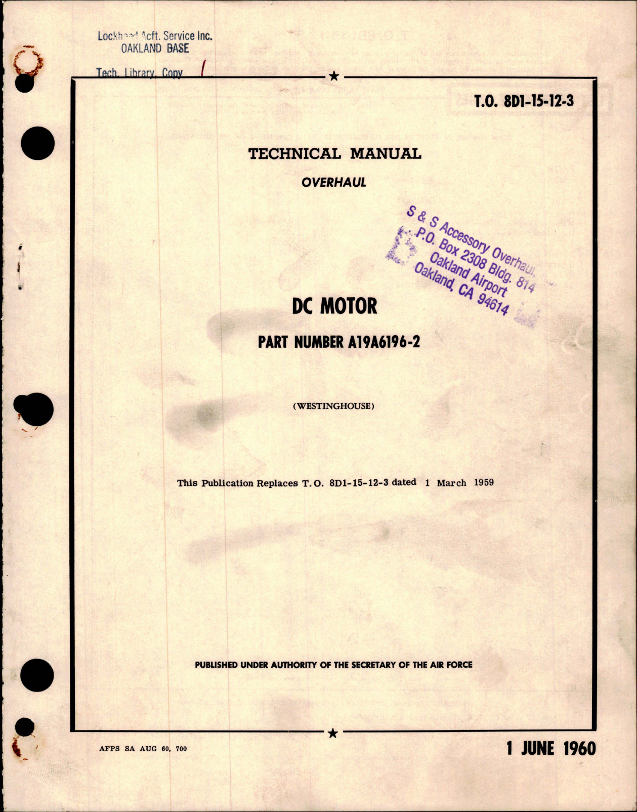 Sample page 1 from AirCorps Library document: Overhaul Instructions for DC Motor - Part A19A6196-2