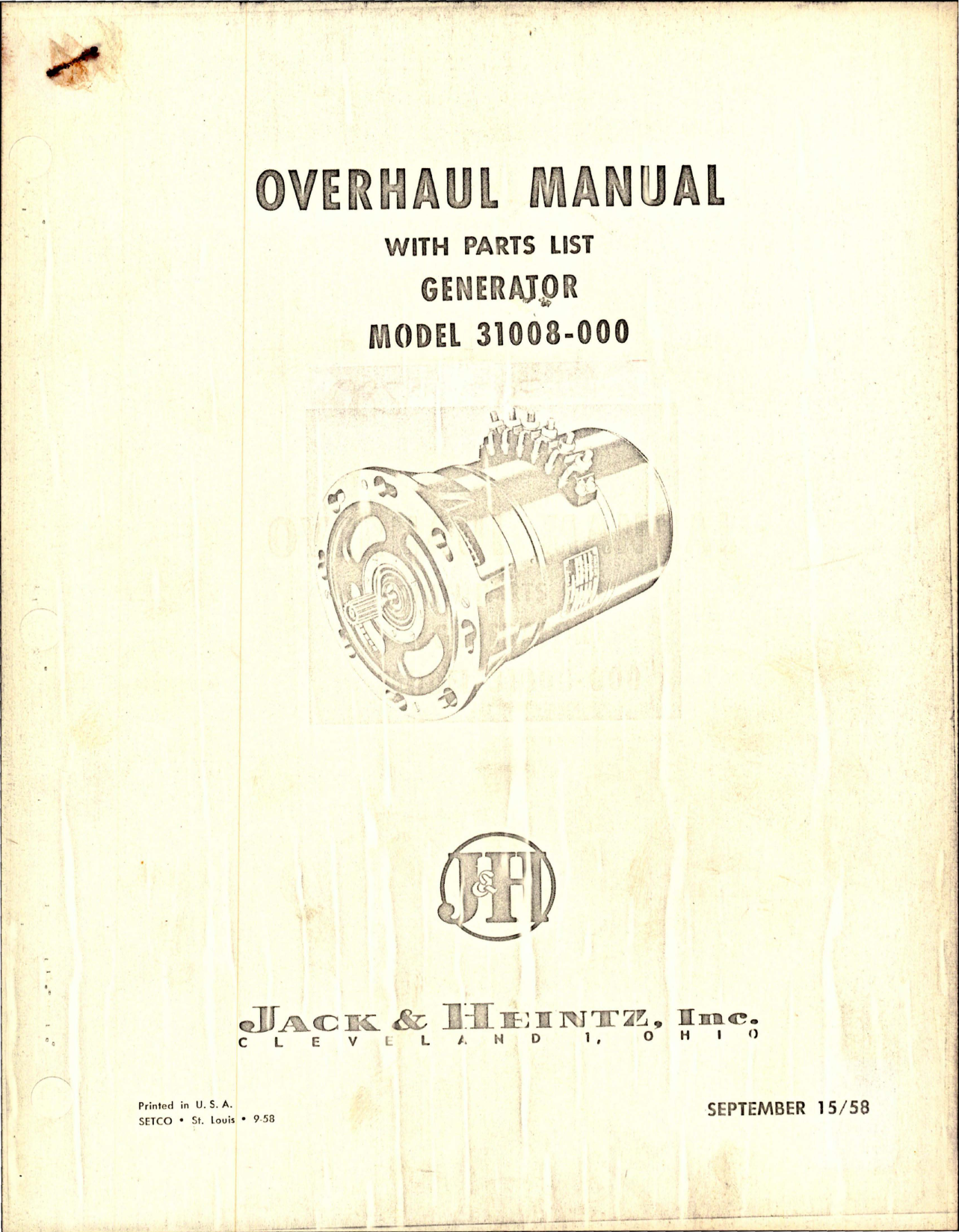Sample page 1 from AirCorps Library document: Overhaul Manual w Parts List for Generator - Model 31008-000