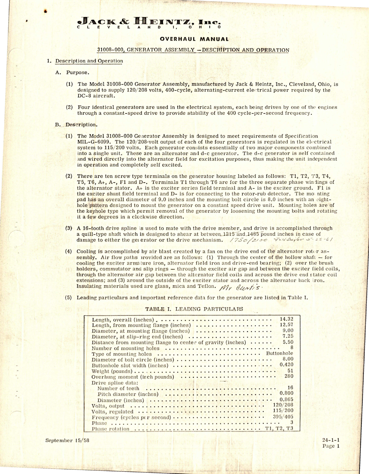 Sample page 5 from AirCorps Library document: Overhaul Manual w Parts List for Generator - Model 31008-000