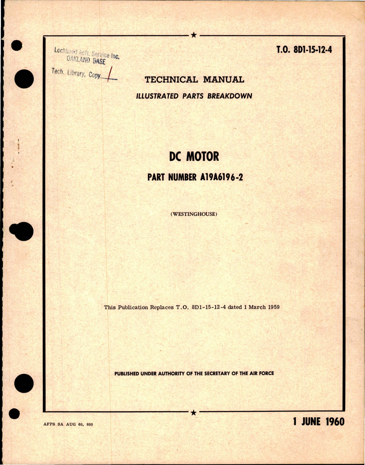 Sample page 1 from AirCorps Library document: Illustrated Parts Breakdown for DC Motor - Part A19A6196-2 