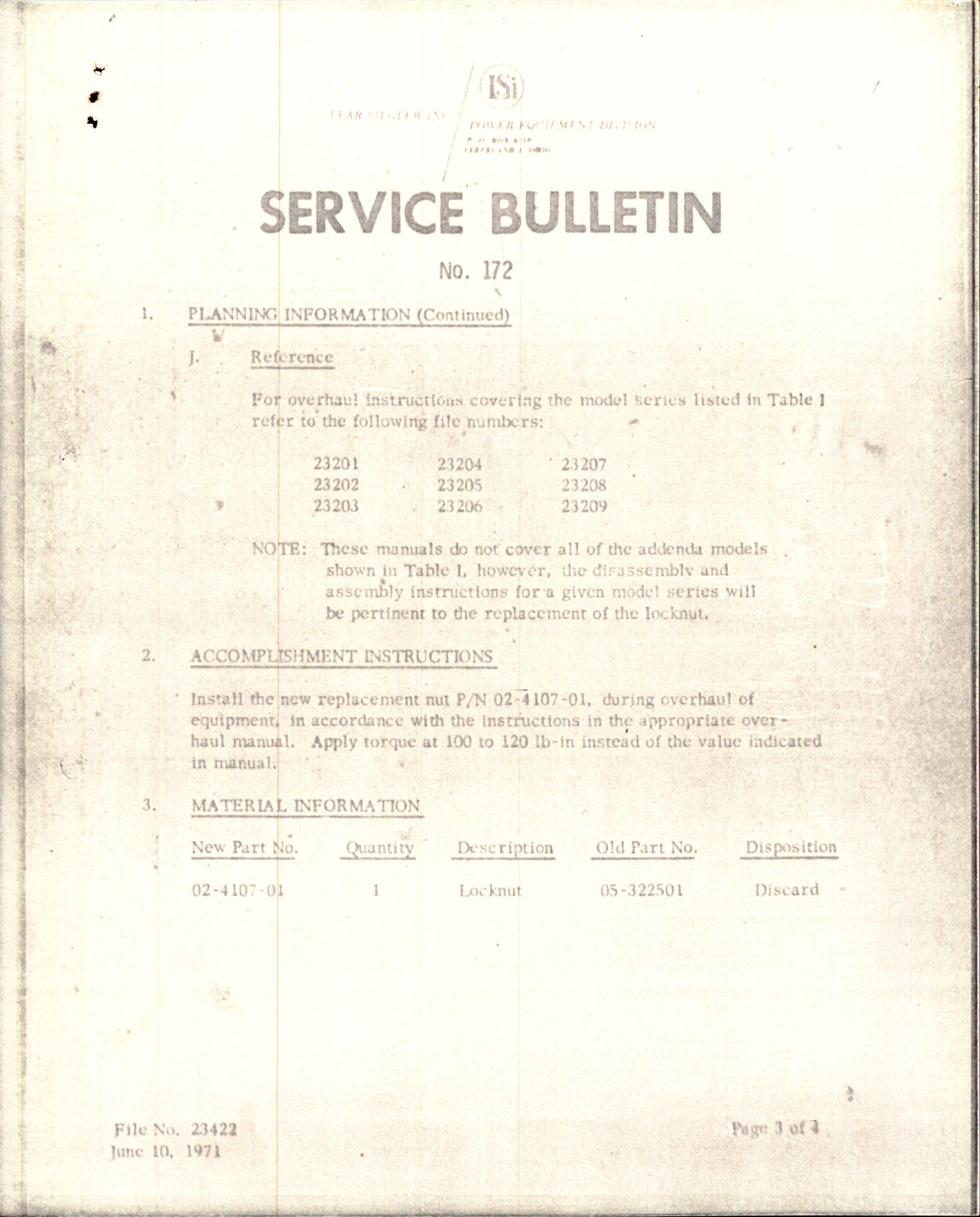 Sample page 5 from AirCorps Library document: Service Bulletin No. 172 for Replacement of Electrical Power Fan Locknut on LSI/PED Starter Generators