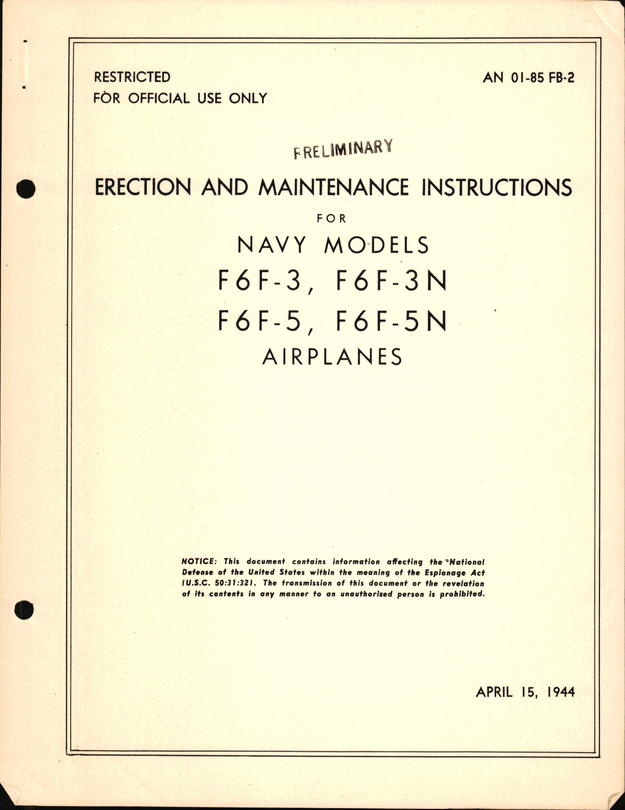 Sample page 5 from AirCorps Library document: Erection and Maintenance Instructions for F6F-3, F6F-3N, F6F-5, and F6F-5N