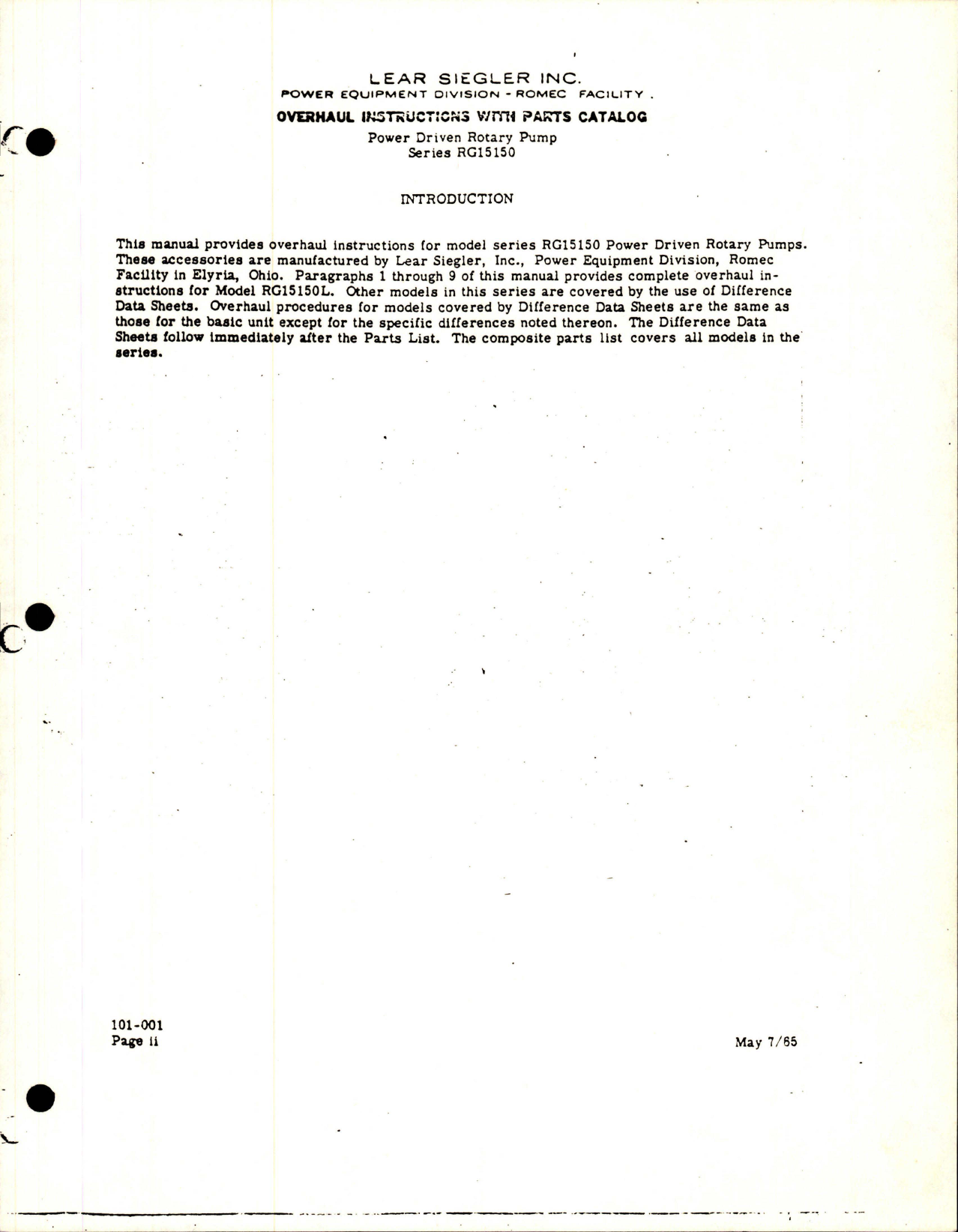 Sample page 5 from AirCorps Library document: Overhaul Instructions with Parts Catalog for Power Driven Rotary Fuel Transfer Pump - Model RG15150 