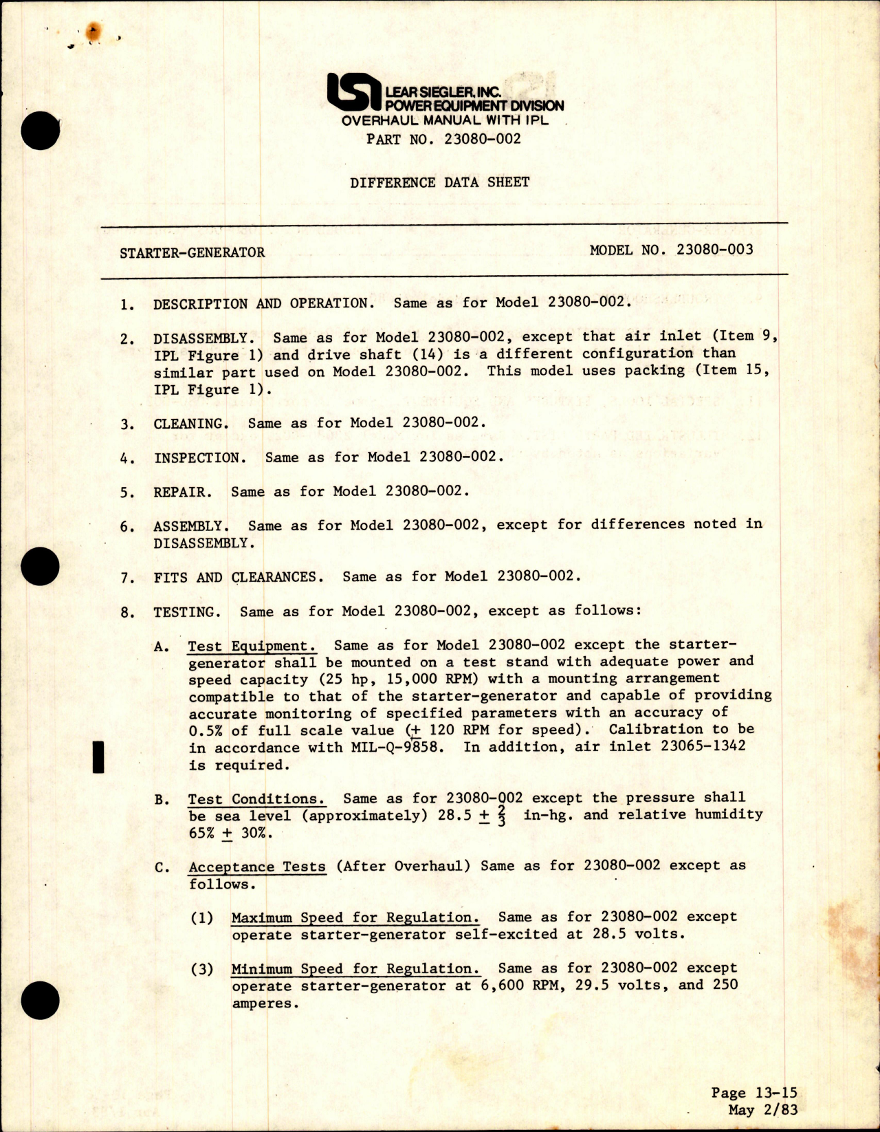 Sample page 5 from AirCorps Library document: Overhaul Manual with Illustrated Parts List for DC Starter Generator - Part 23080 Series
