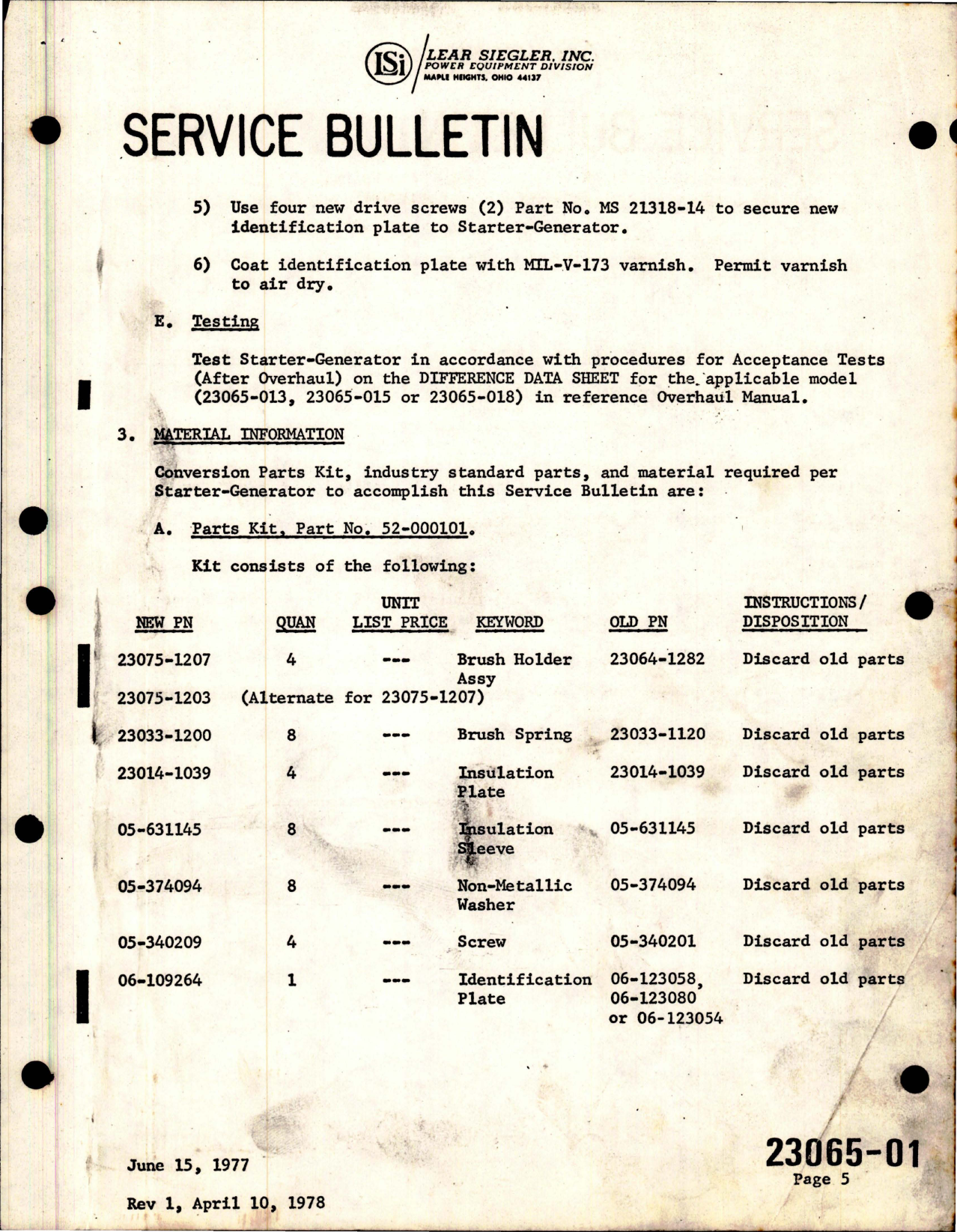 Sample page 5 from AirCorps Library document: Service Bulletin for Starter Generator - Revision 1