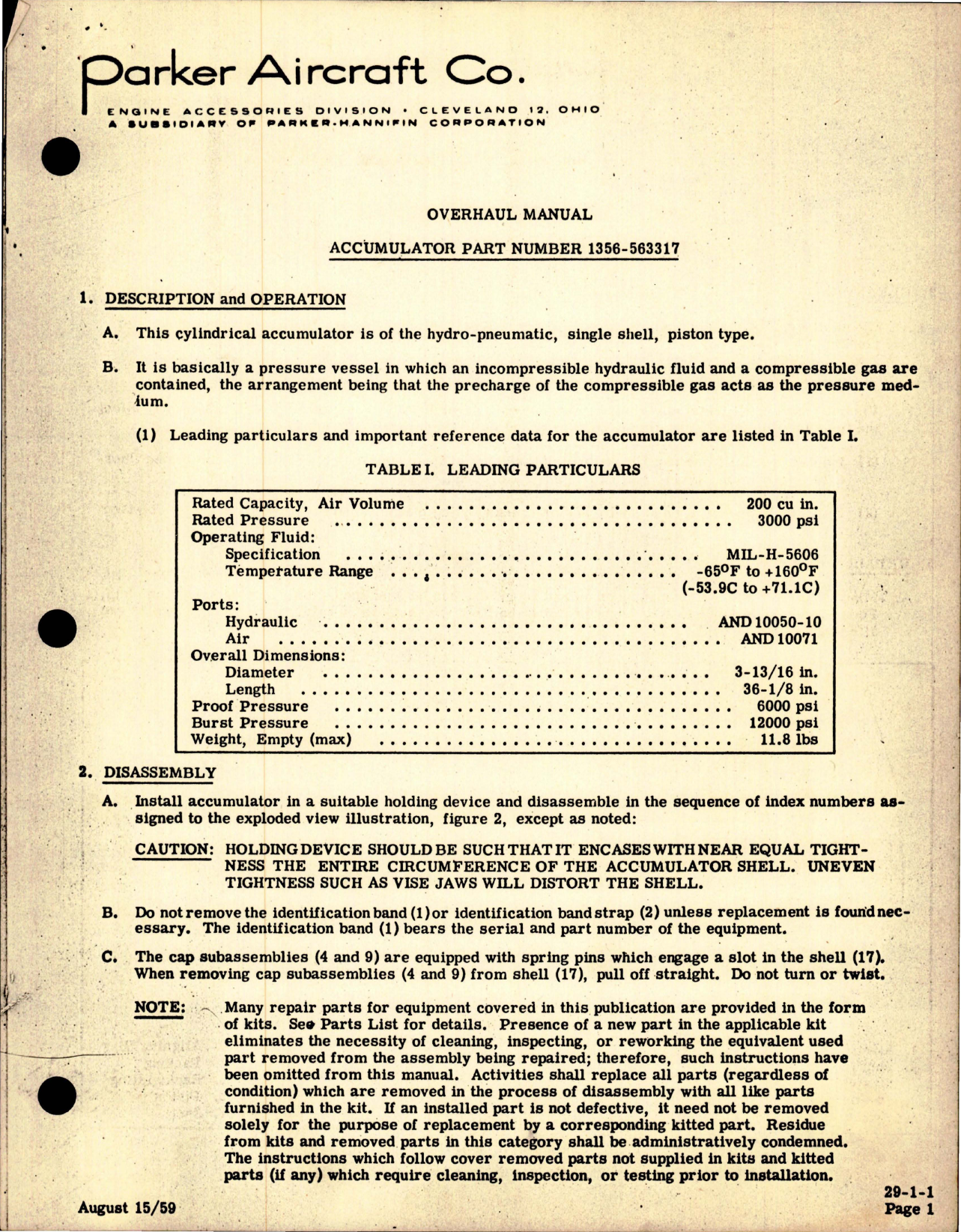 Sample page 5 from AirCorps Library document: Overhaul Manual with Parts List for Hydraulic Power Accumulator - Part 1356-563317 