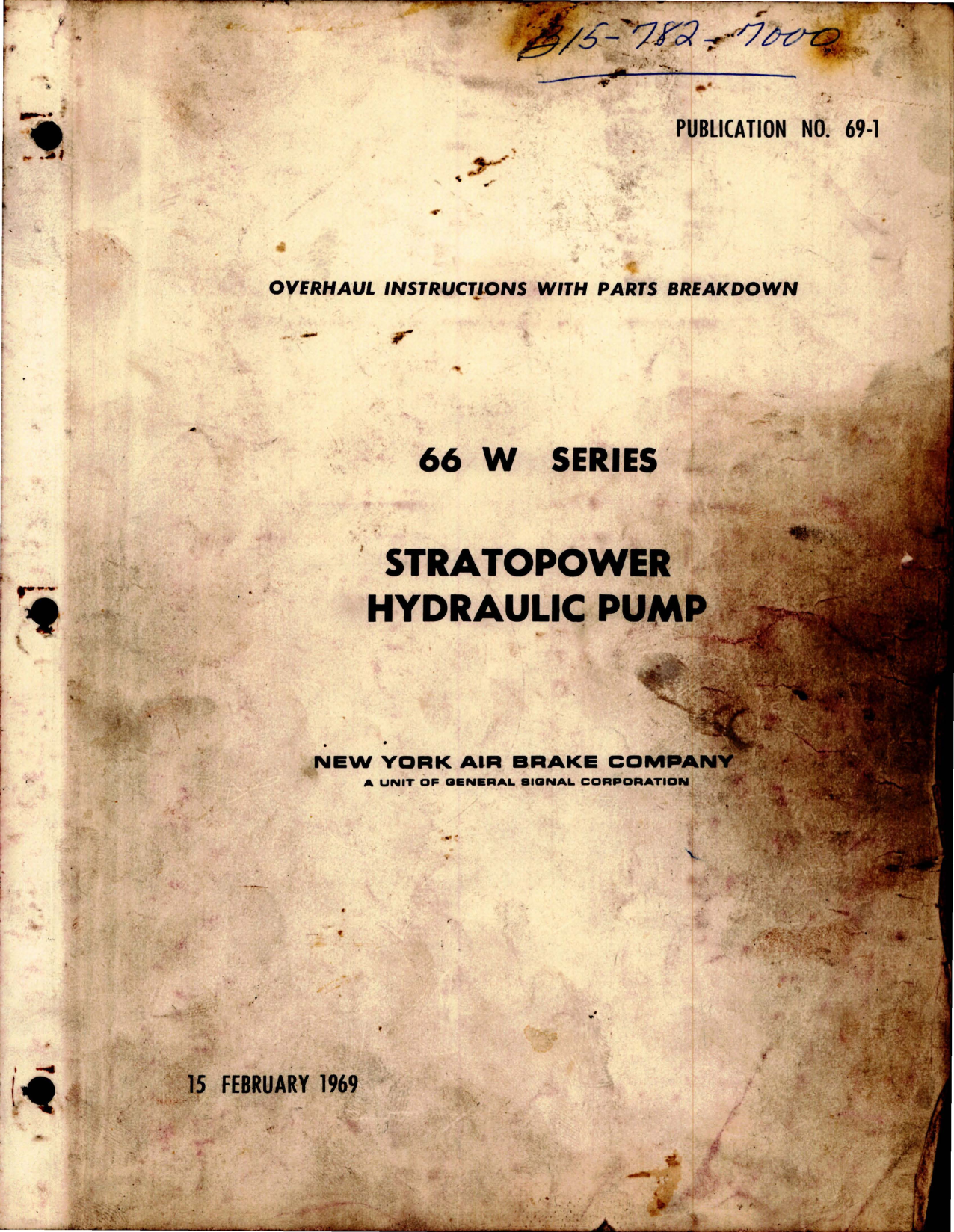 Sample page 1 from AirCorps Library document: Overhaul Instructions with Parts Breakdown for Stratopower Hydraulic Pump - 66 W Series 