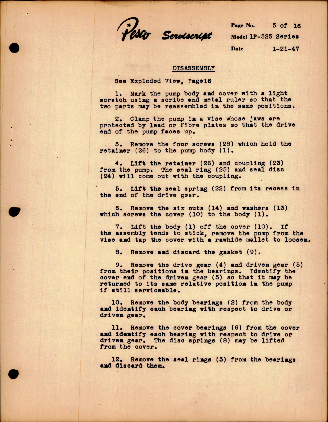 Sample page 5 from AirCorps Library document: Service and Maintenance for Pressure Loaded Hydraulic Pump - Model 1P-525 Series