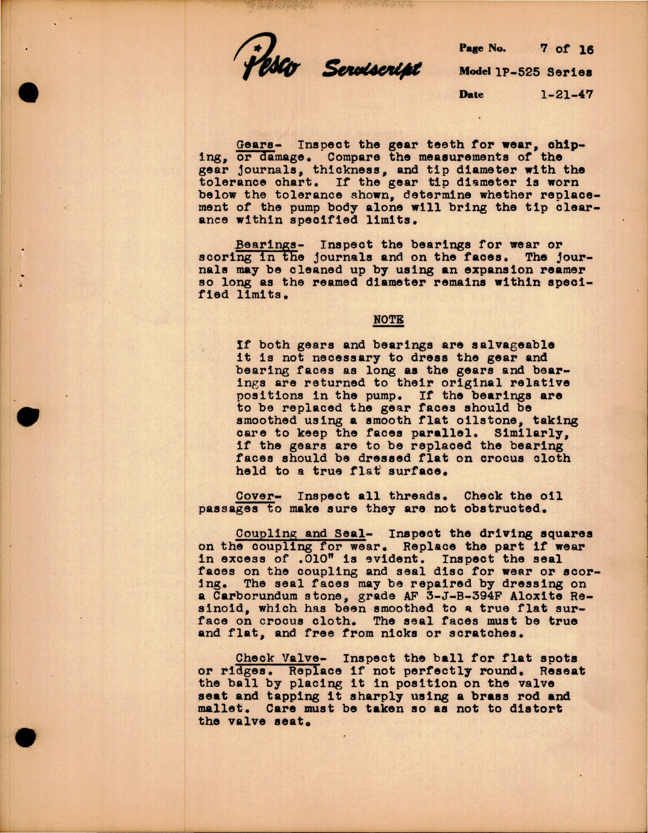 Sample page 7 from AirCorps Library document: Service and Maintenance for Pressure Loaded Hydraulic Pump - Model 1P-525 Series