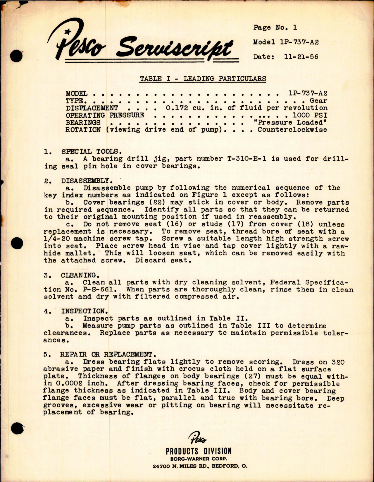 Sample page 1 from AirCorps Library document: Overhaul Instructions for Pressure Loaded Hydraulic Pump - Model 1P-737-A2