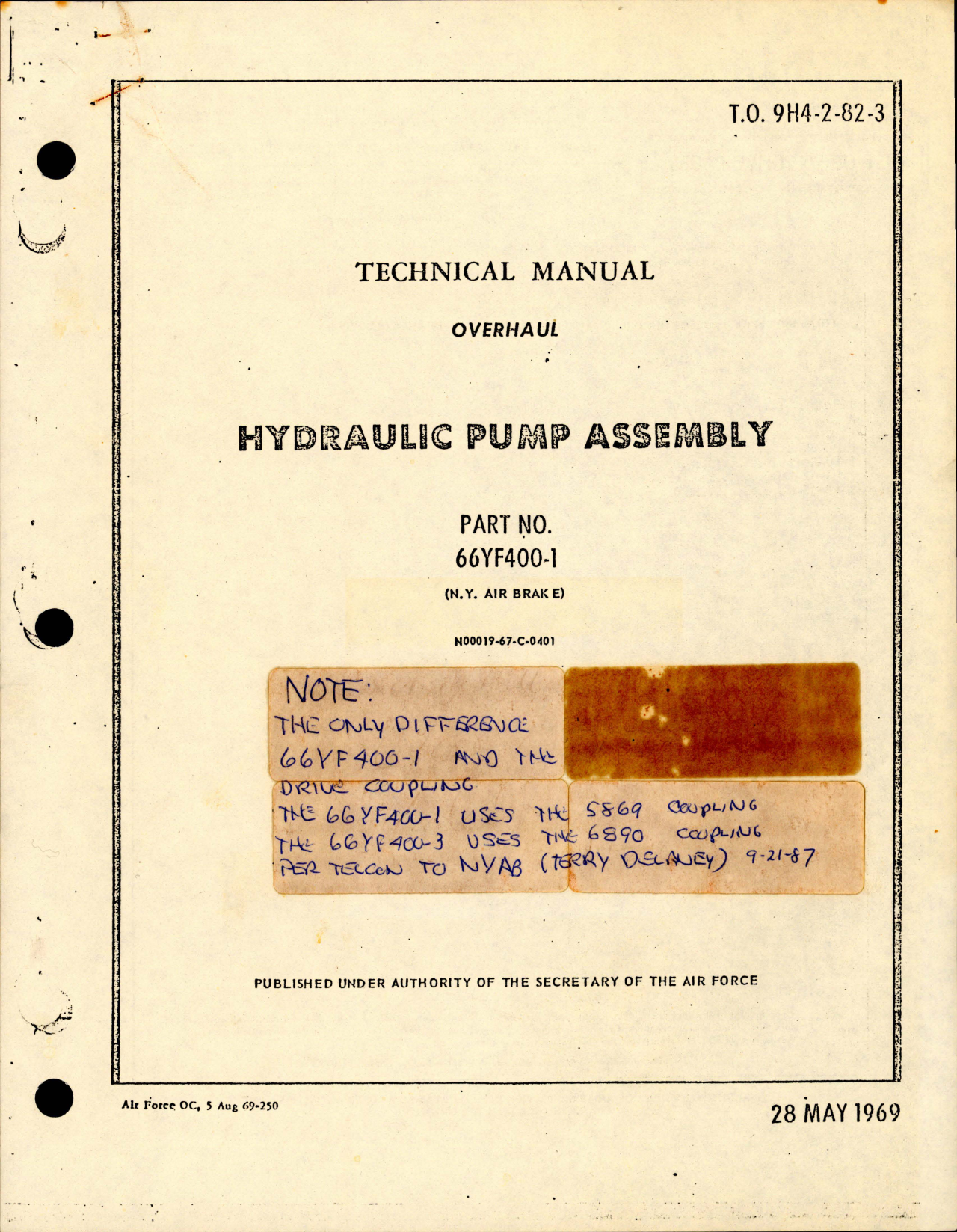 Sample page 1 from AirCorps Library document: Overhaul Manual for Hydraulic Pump Assembly - Part 66YF400-1 