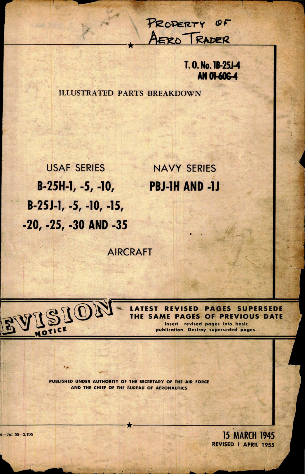Sample page 1 from AirCorps Library document: Illustrated Parts Breakdown for B-25H Series, B25J Series and PBJ-1H Series