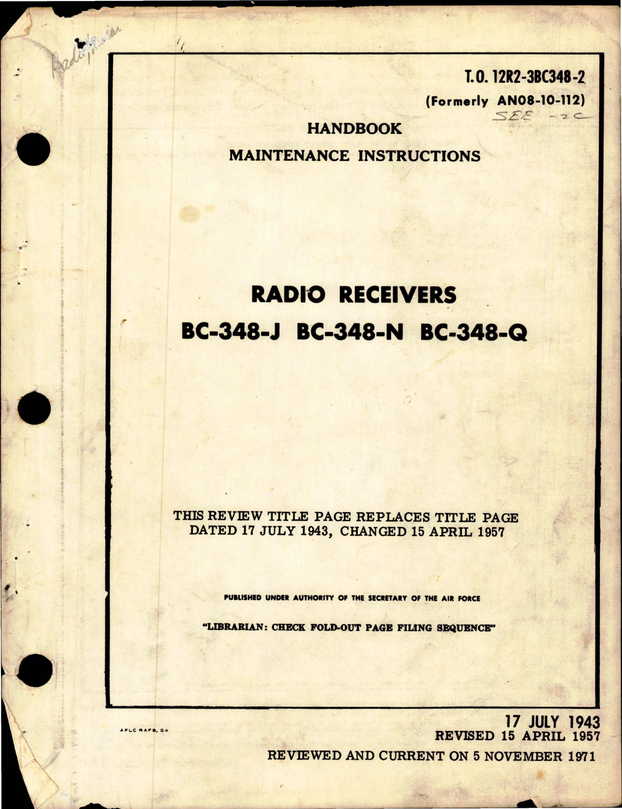 Sample page 1 from AirCorps Library document: Maintenance Instructions for Radio Receivers - BC-348-J, BC-348-N and BC-348-Q