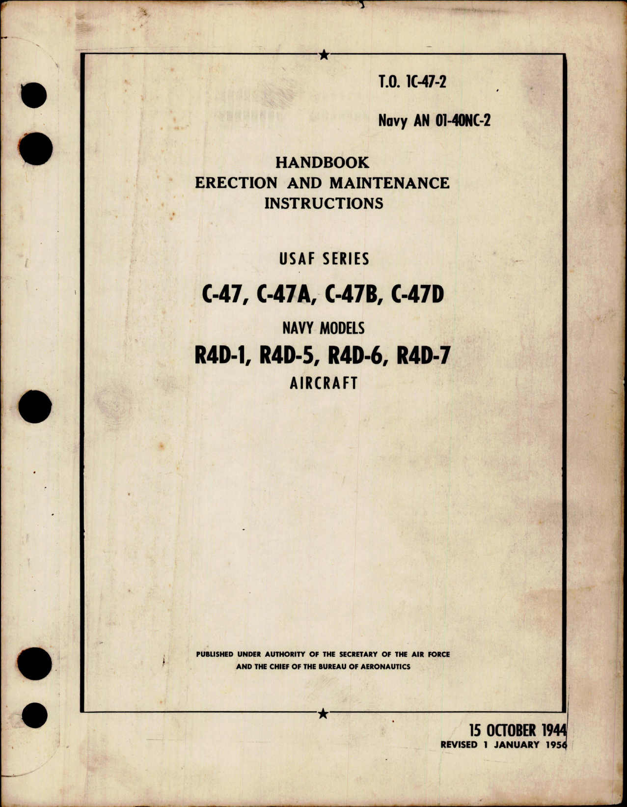 Sample page 1 from AirCorps Library document: Erection and Maintenance Instructions for C-47 and R4D Series