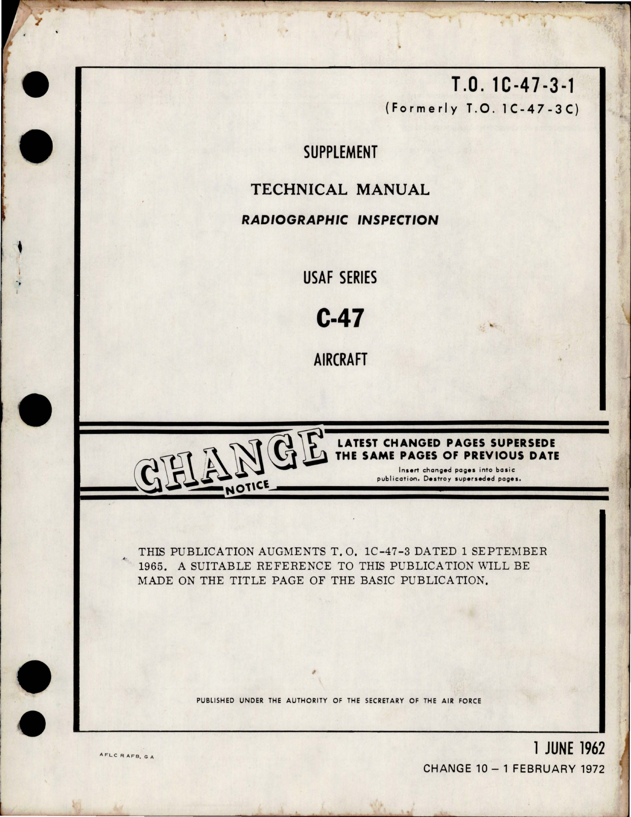 Sample page 1 from AirCorps Library document: Supplement to Radiographic Inspection for C-47