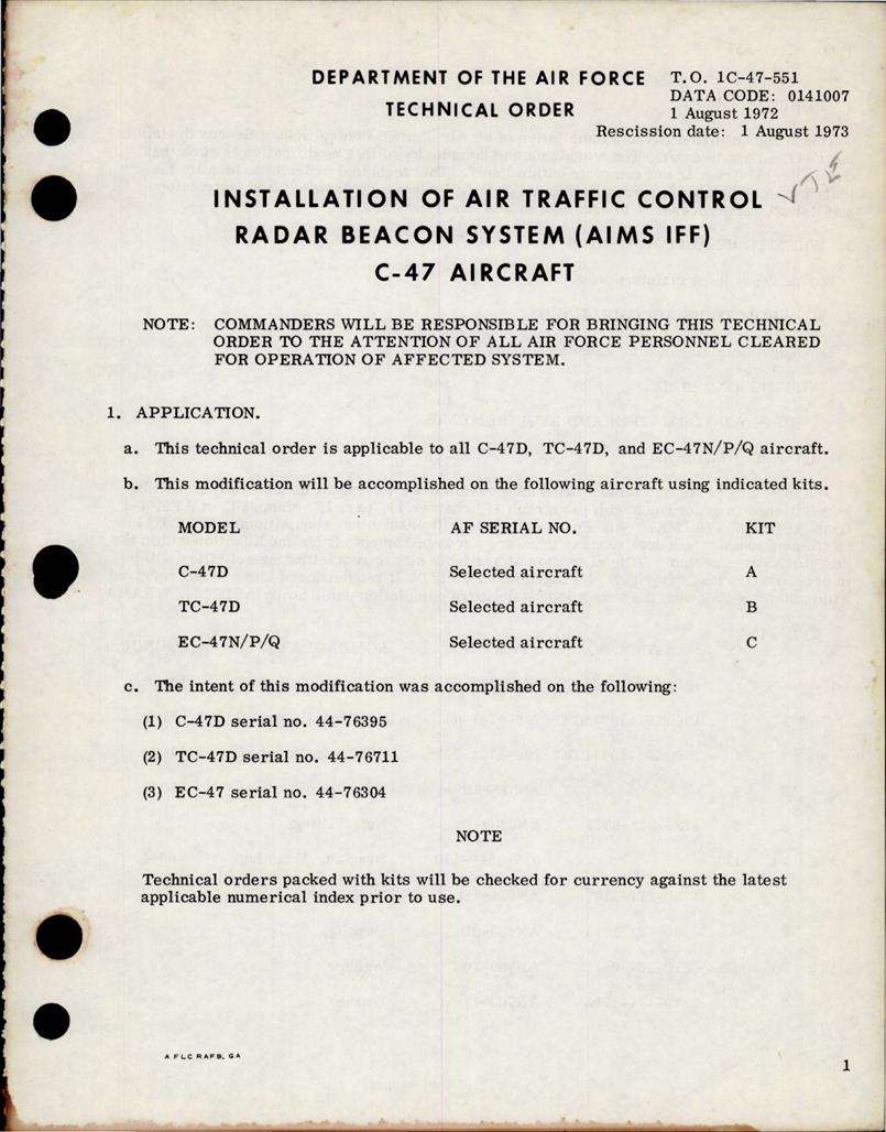 Installation of Air Traffic Control Radar Beacon System (Aims IFF) for