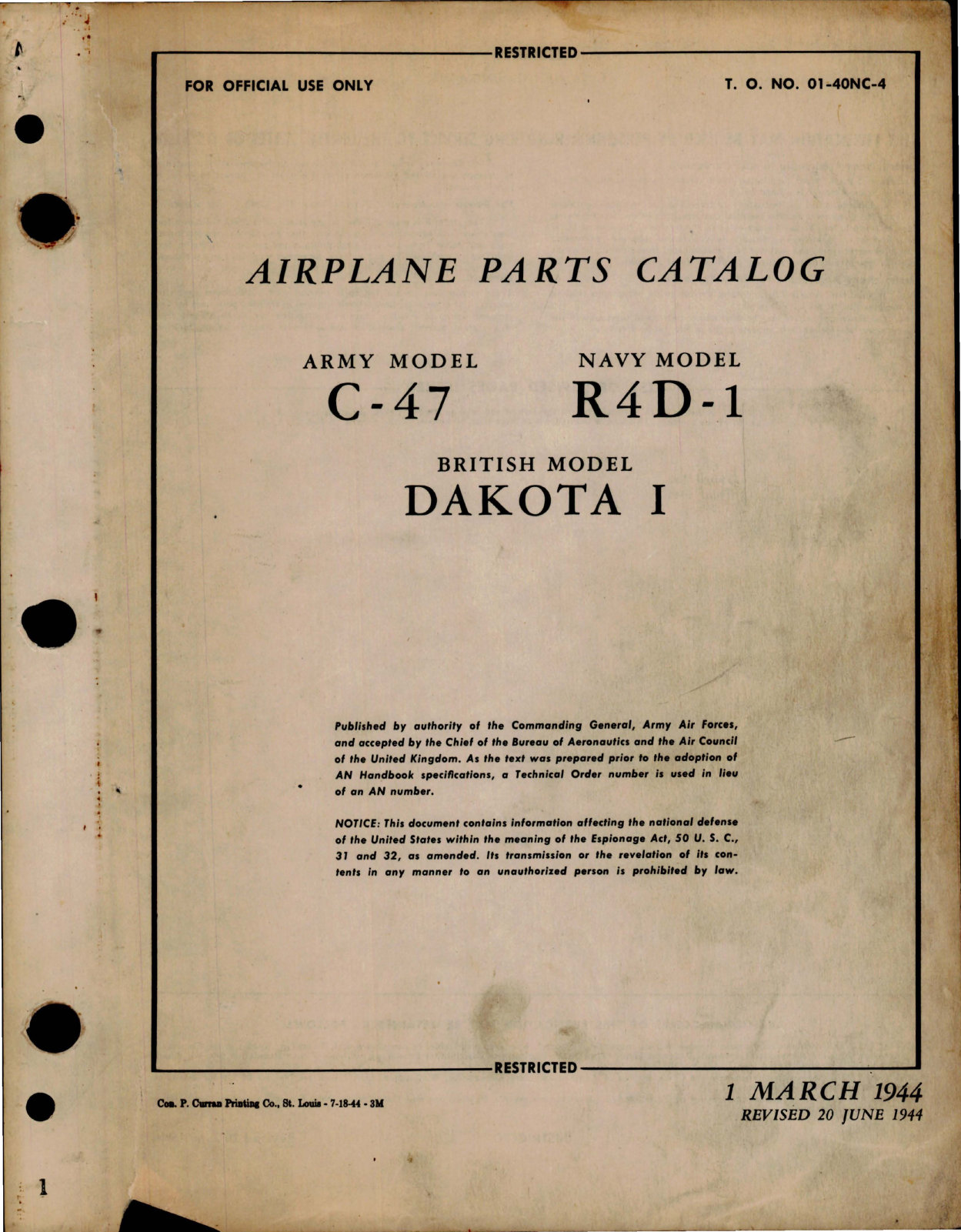 Sample page 5 from AirCorps Library document: Parts Catalog for Models C-47, R4D-1 and Dakota 1