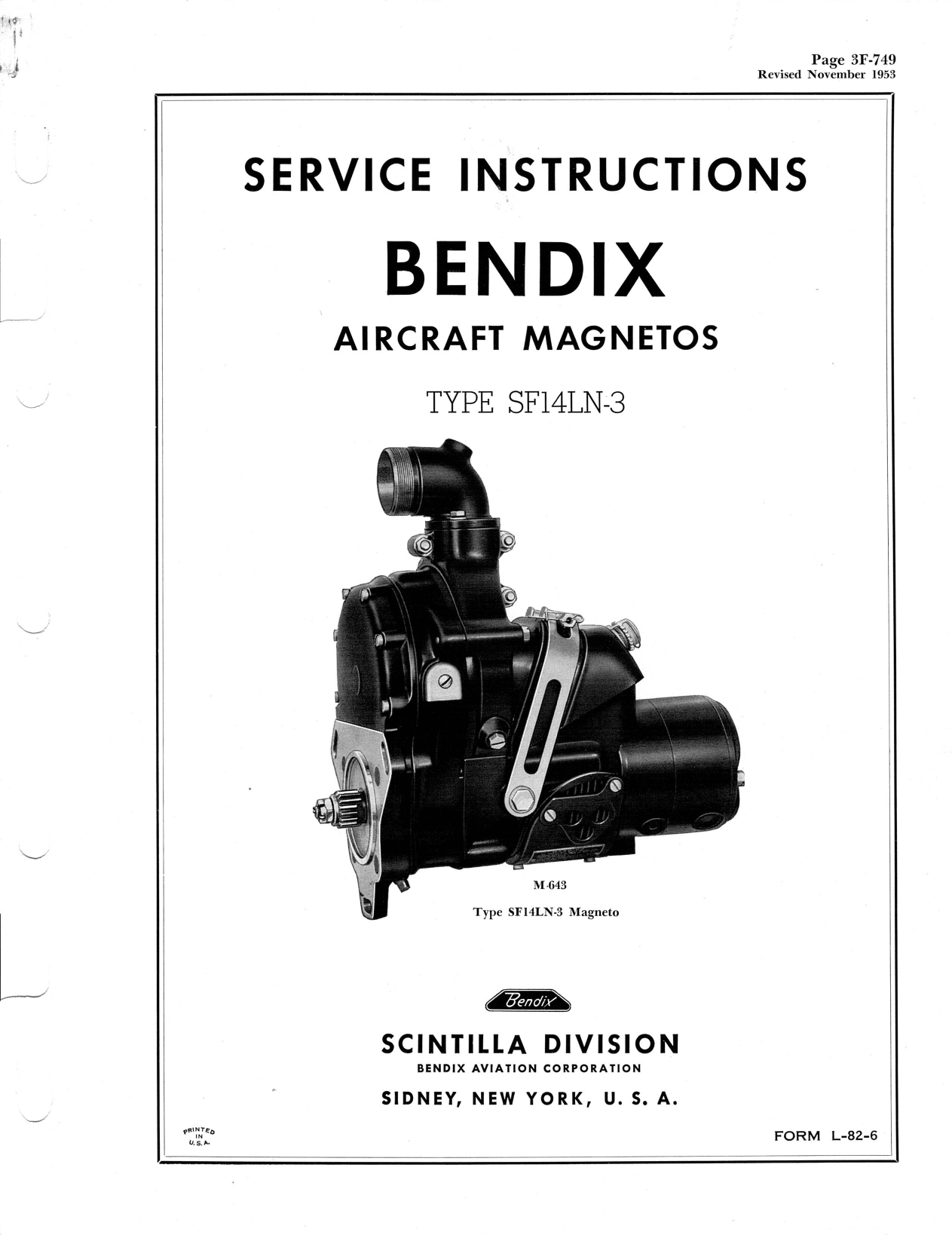Sample page 1 from AirCorps Library document: Service Instructions for Bendix - Scintilla Magnetos - Type SF14LN-3 