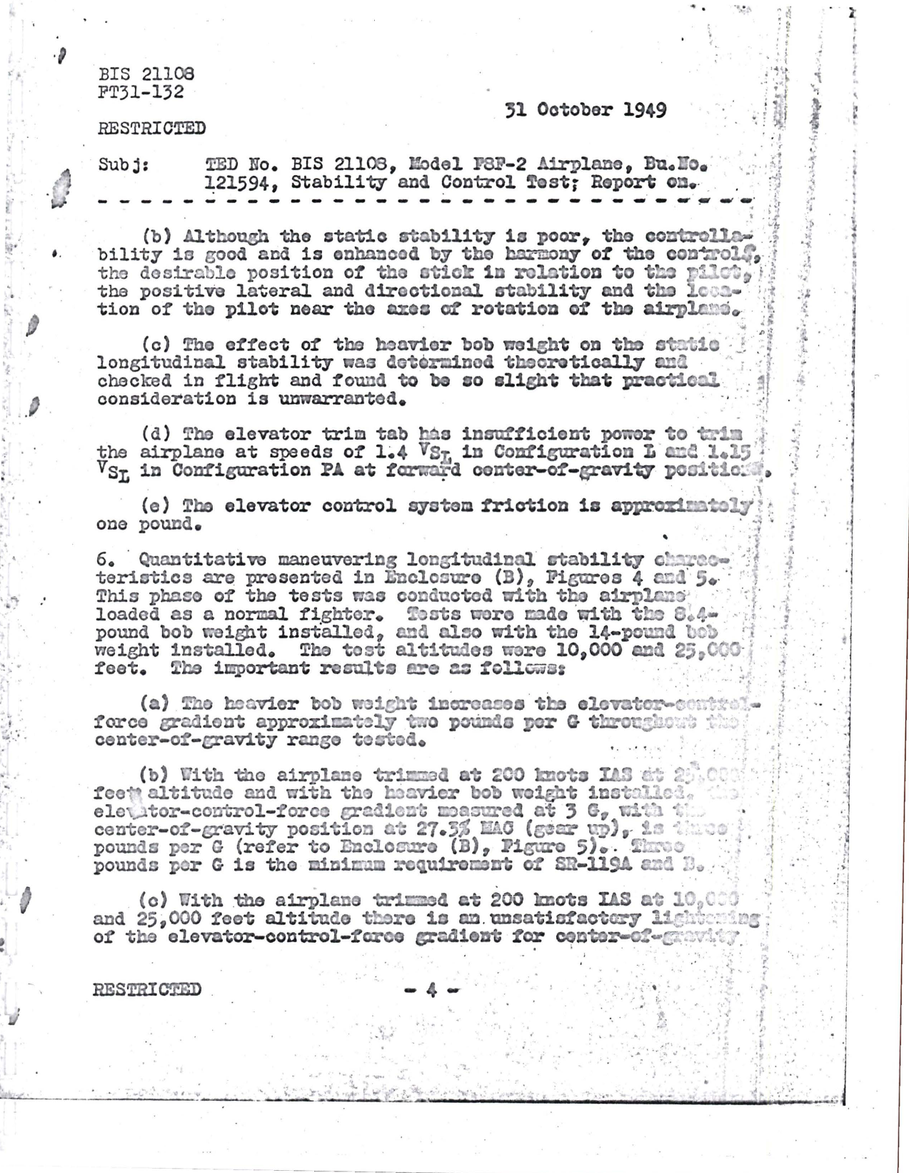 Sample page 5 from AirCorps Library document: Report on Stability and Control Test for on F8F-2 (BU No. 121594) 