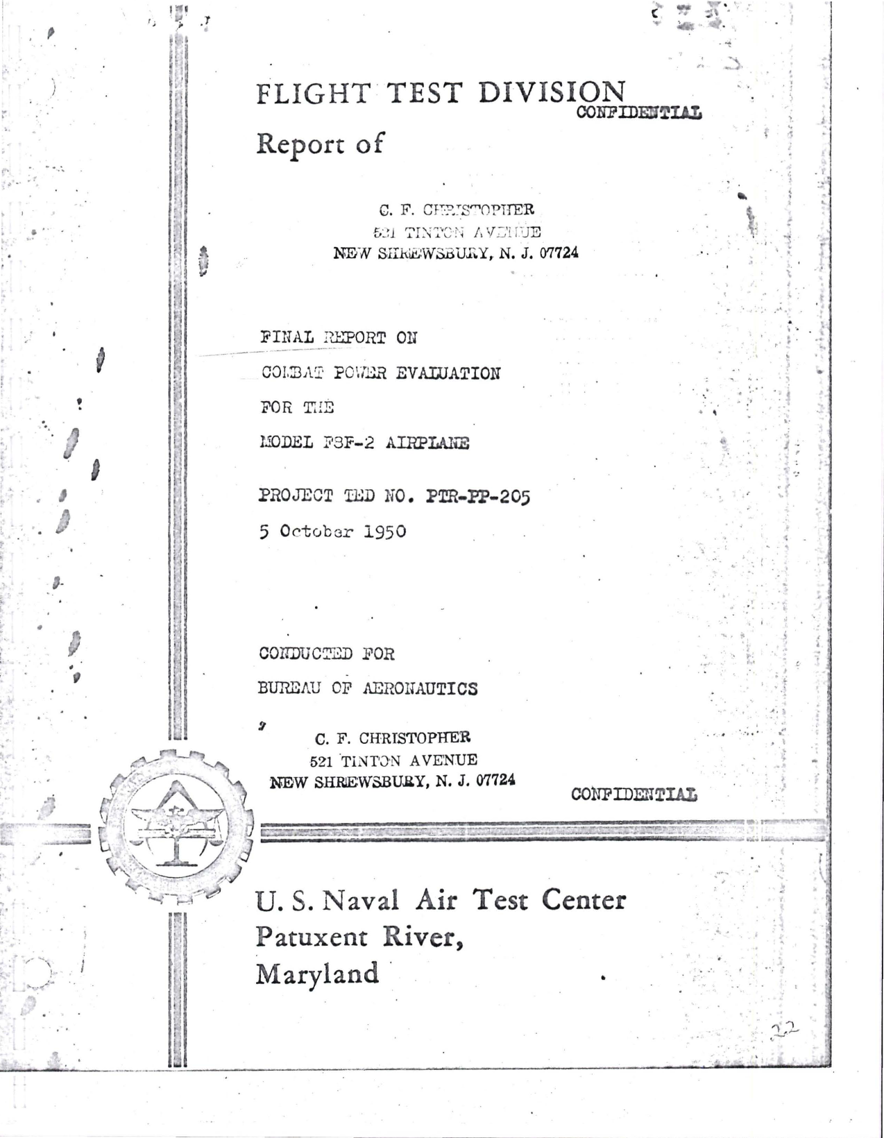 Sample page 1 from AirCorps Library document: Final Report on Combat Power Evaluation on F8F-2