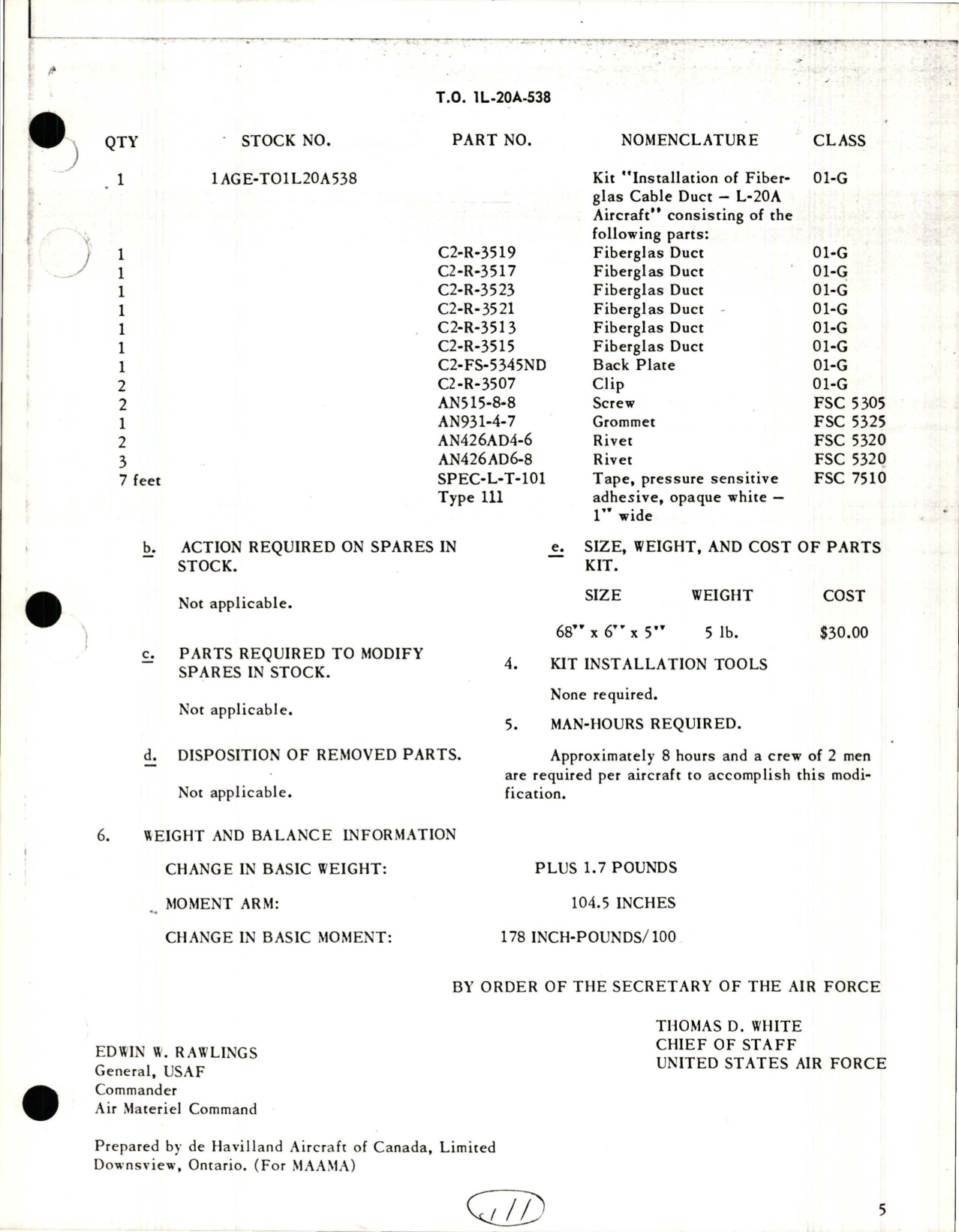 Sample page 5 from AirCorps Library document: Installation of Fiberglas Duct, Radio and & Electrical Cables - L-20A Series