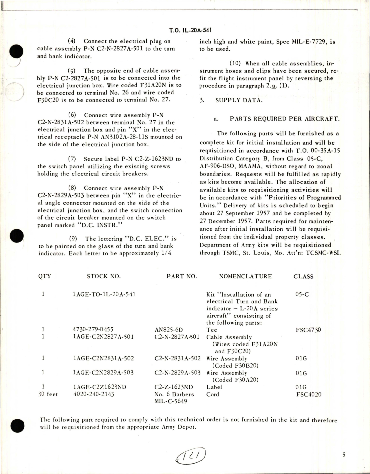 Sample page 5 from AirCorps Library document: Installation of Electrical Turn and Bank Indicator - L-20A Series