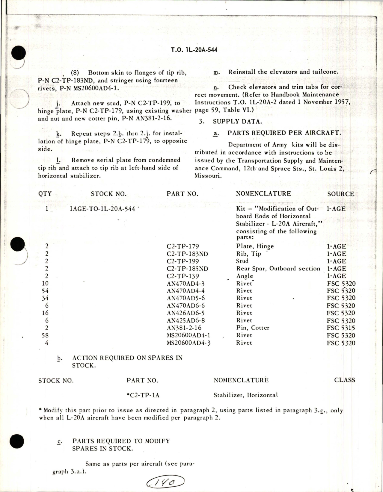 Sample page 5 from AirCorps Library document: Modification of Outboard Ends of Horizontal Stabilizer - L-20A Series