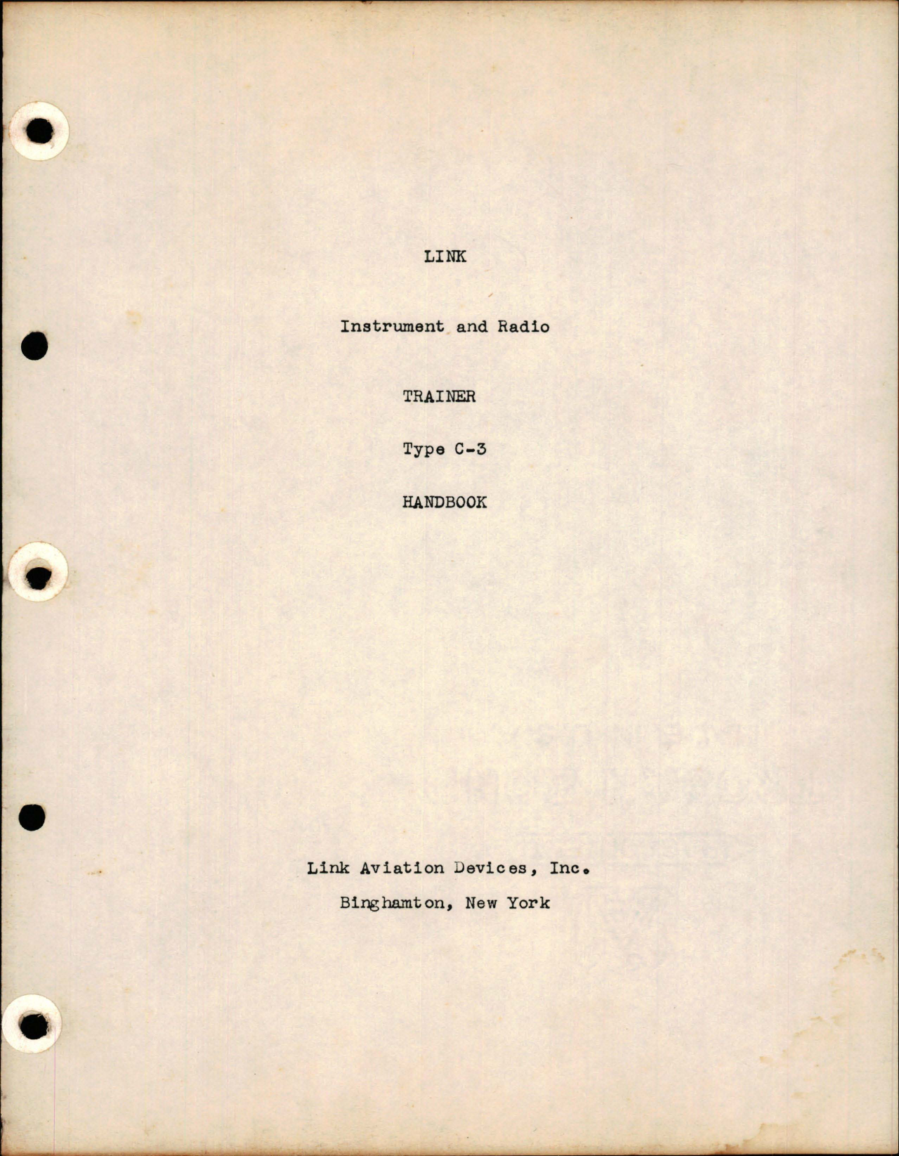 Sample page 1 from AirCorps Library document: Instrument and Radio Handbook for the Link Trainer - Type C-3