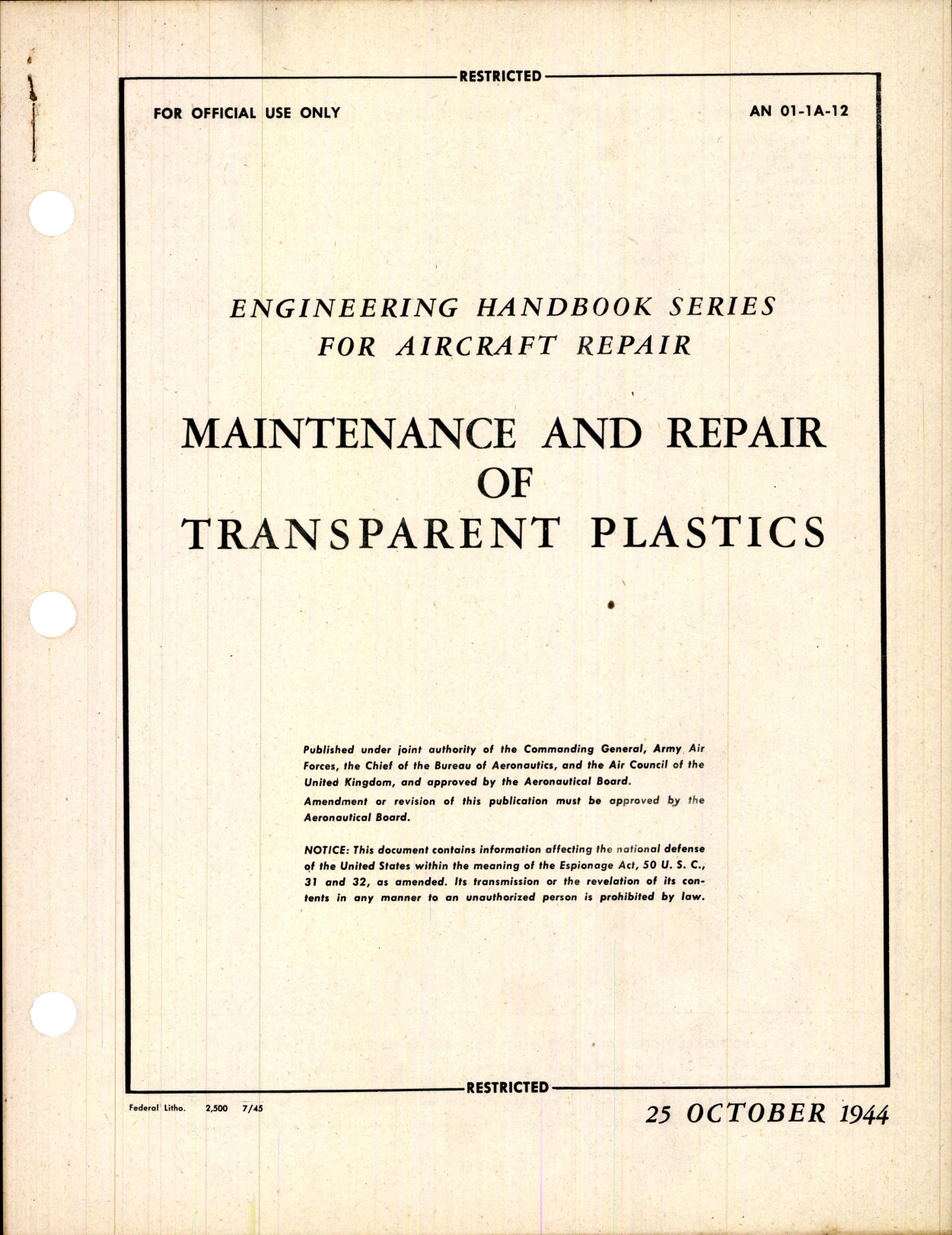 Sample page 1 from AirCorps Library document: Maintenance and Repair of Transparent Plastics