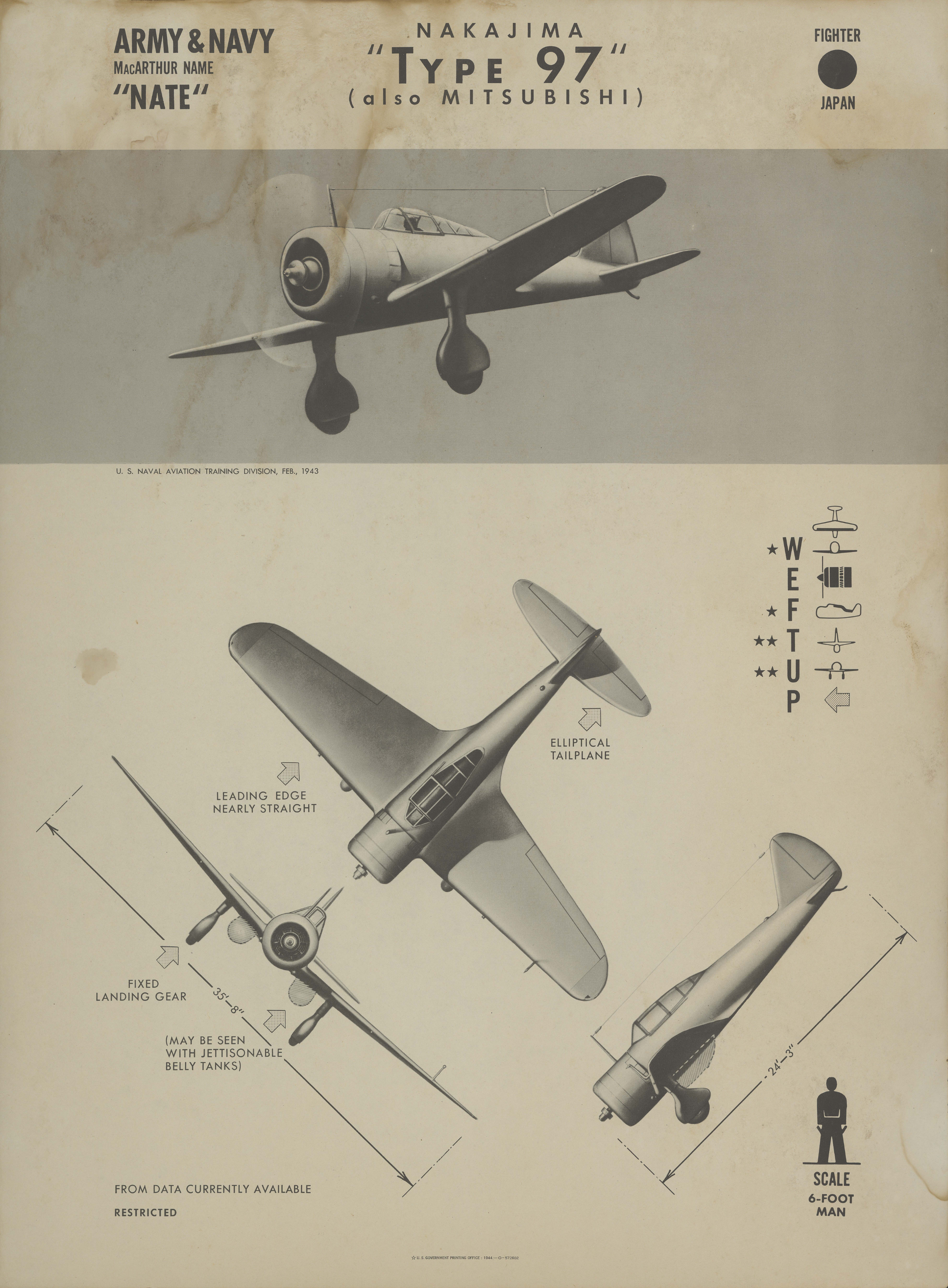 Sample page 1 from AirCorps Library document: Nakajima (also Mitsubishi) Type 97 Nate Recognition Poster