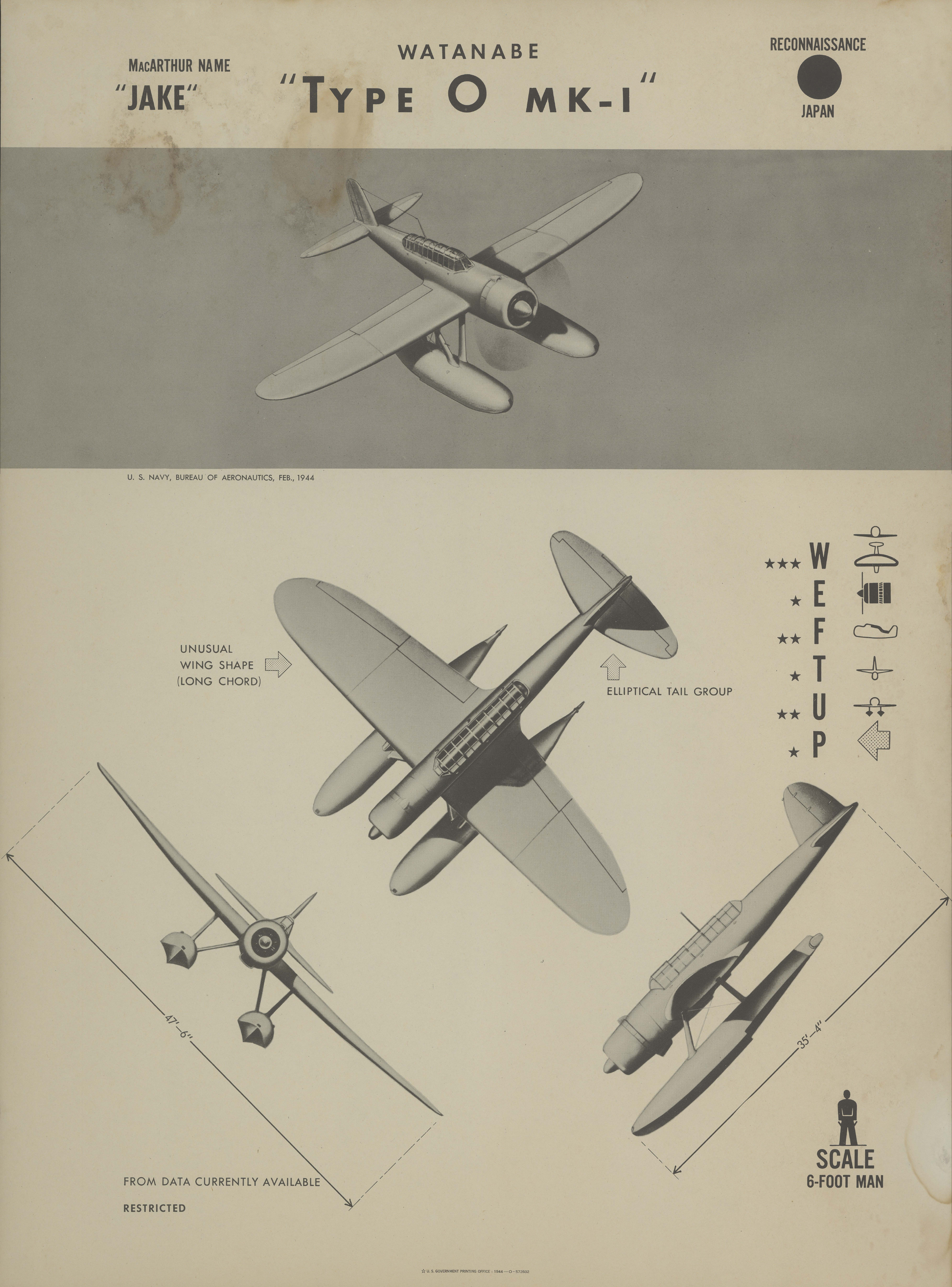 Sample page 1 from AirCorps Library document: Watanabe Type O MK-1 Jake Recognition Poster